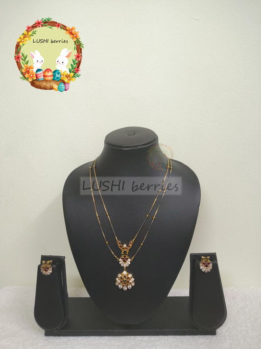 15_Premium Gold Look-alike traditional 2 layer Pendant Chain with Ruby stones
