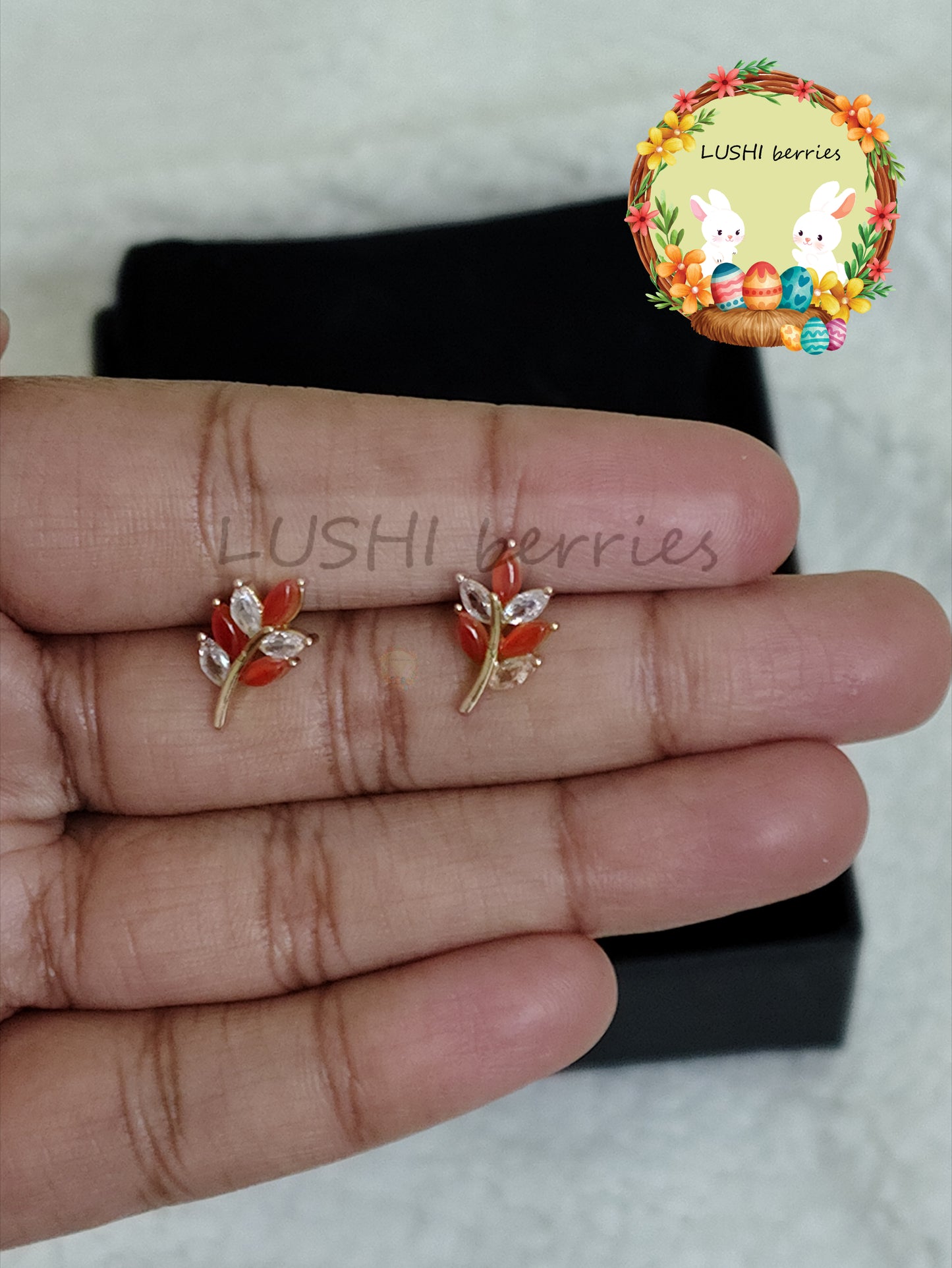 32_Cute Leaf stud with different color options