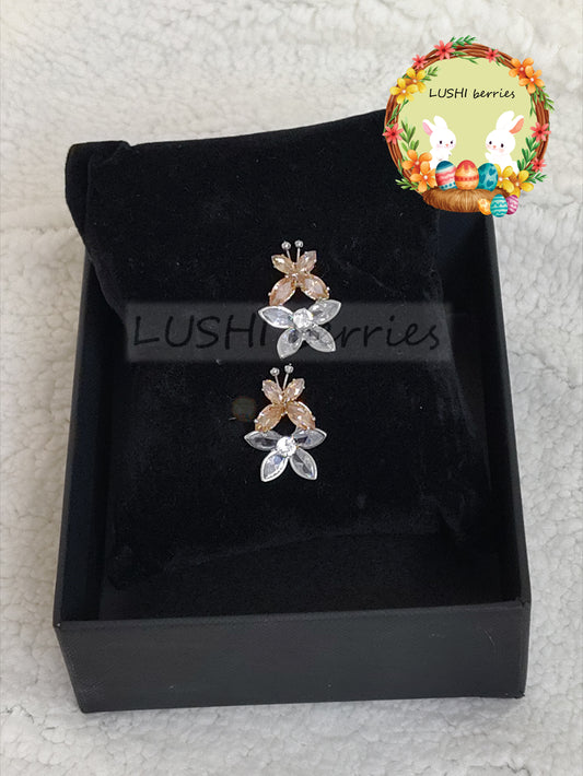 42_Butterfly with white Flower Crystal stone studs with different color options
