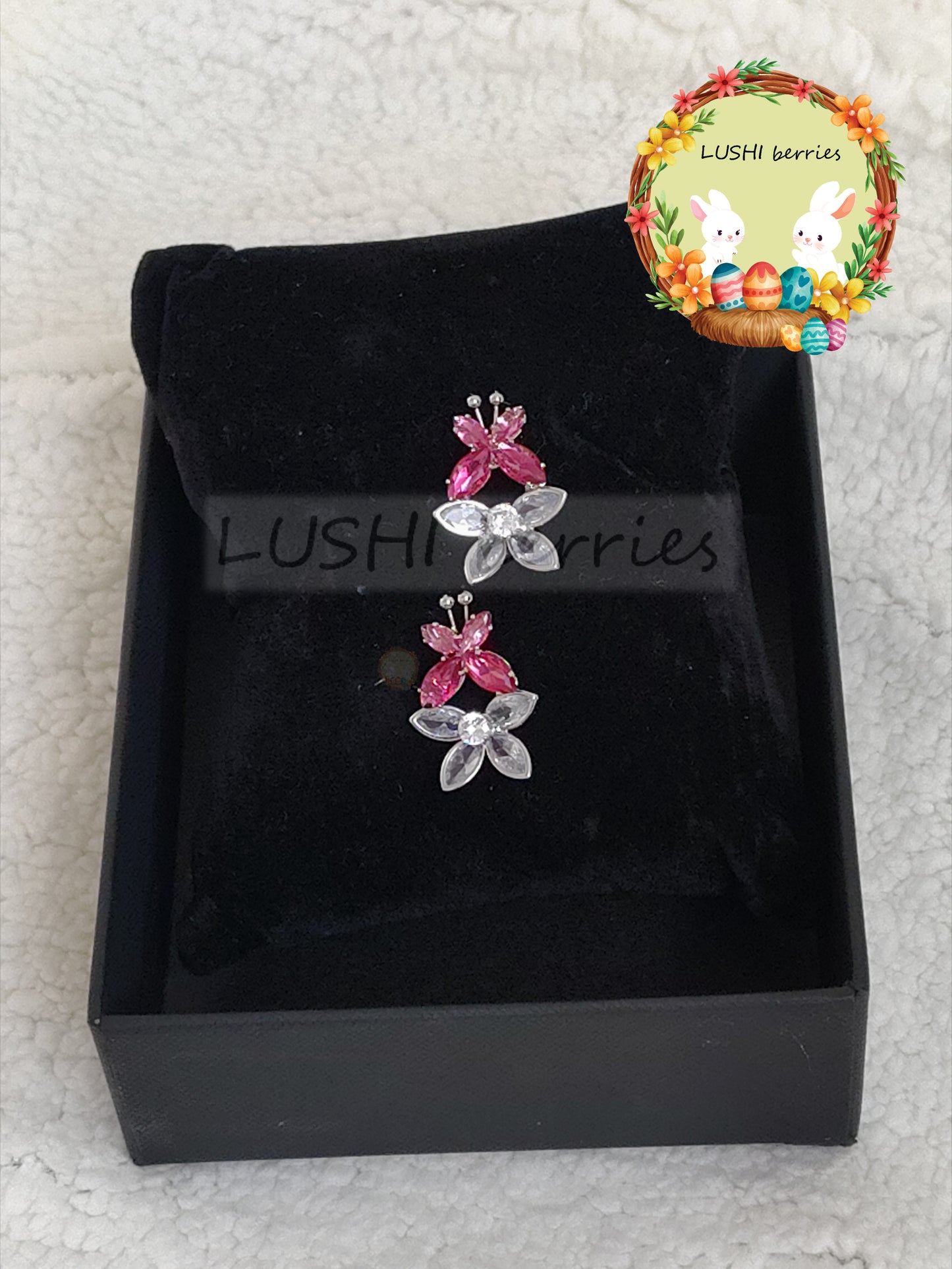42_Butterfly with white Flower Crystal stone studs with different color options