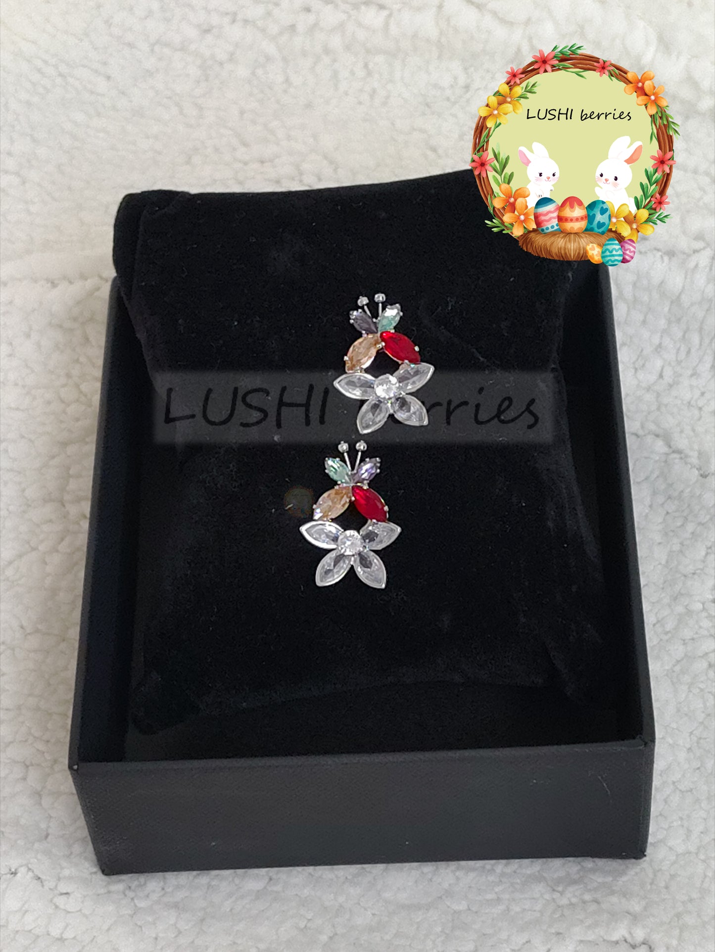 42_Butterfly with white Flower Crystal stone studs with different color options