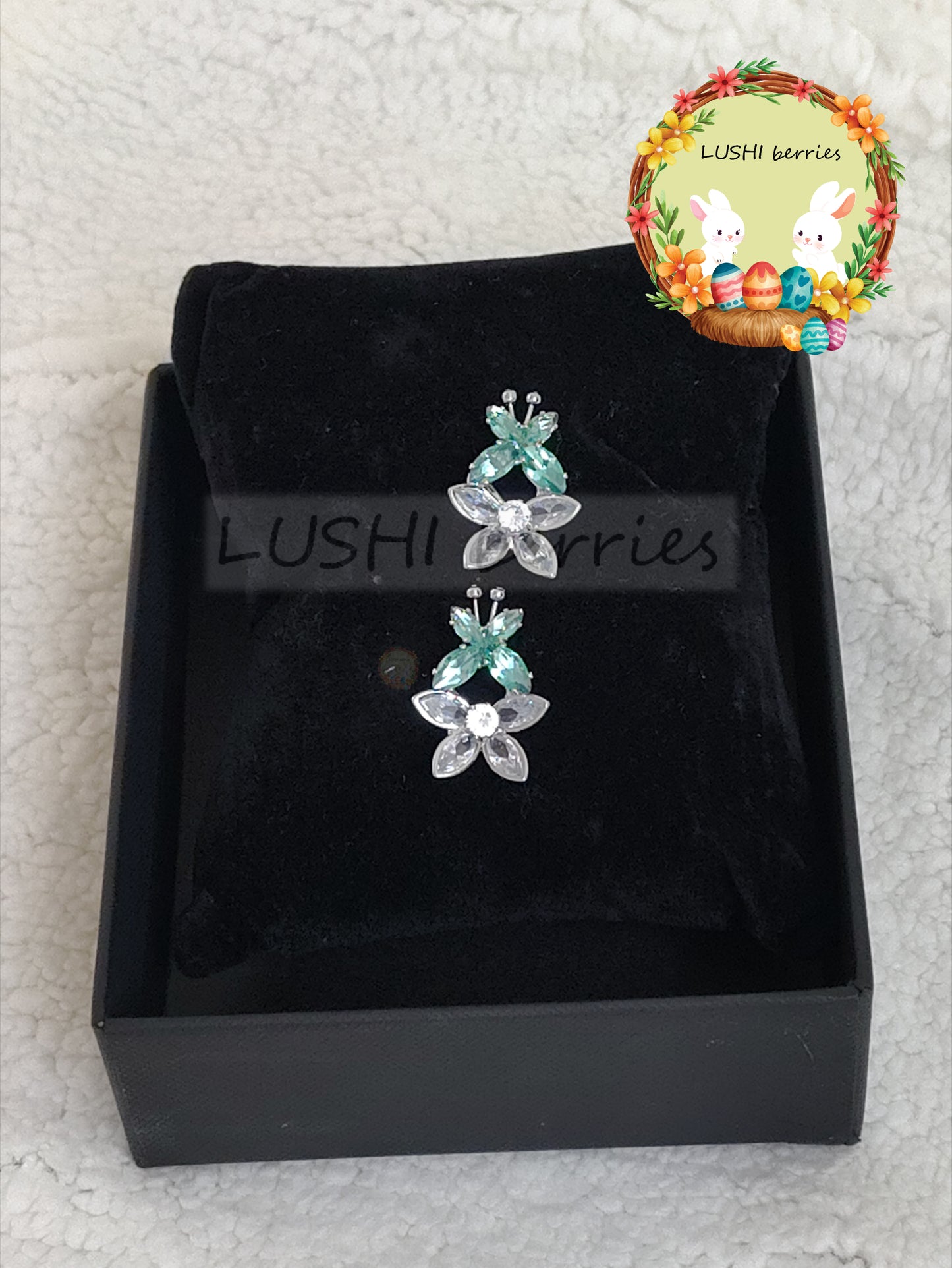42_Butterfly with white Flower Crystal stone studs with different color options