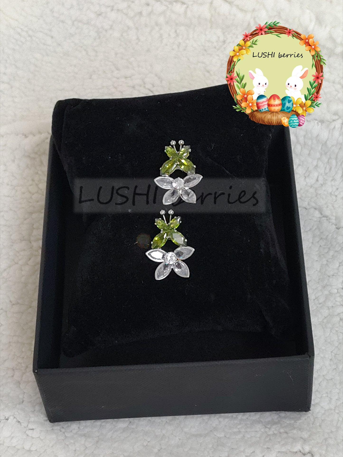 42_Butterfly with white Flower Crystal stone studs with different color options