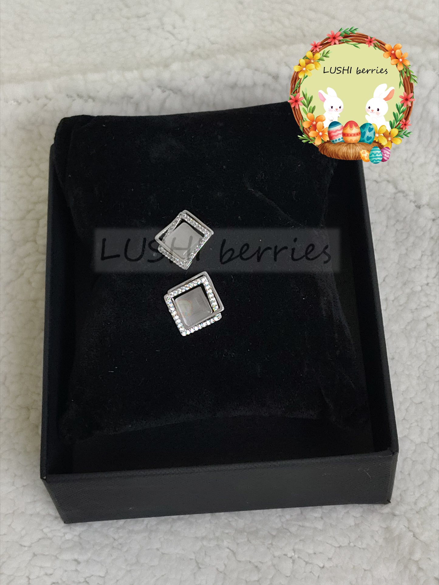 45_Grey and White stone Diamond shape Stud