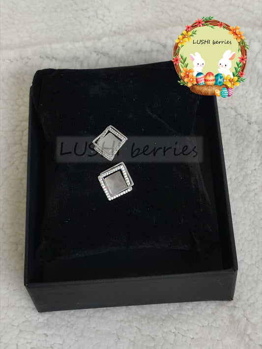 45_Grey and White stone Diamond shape Stud