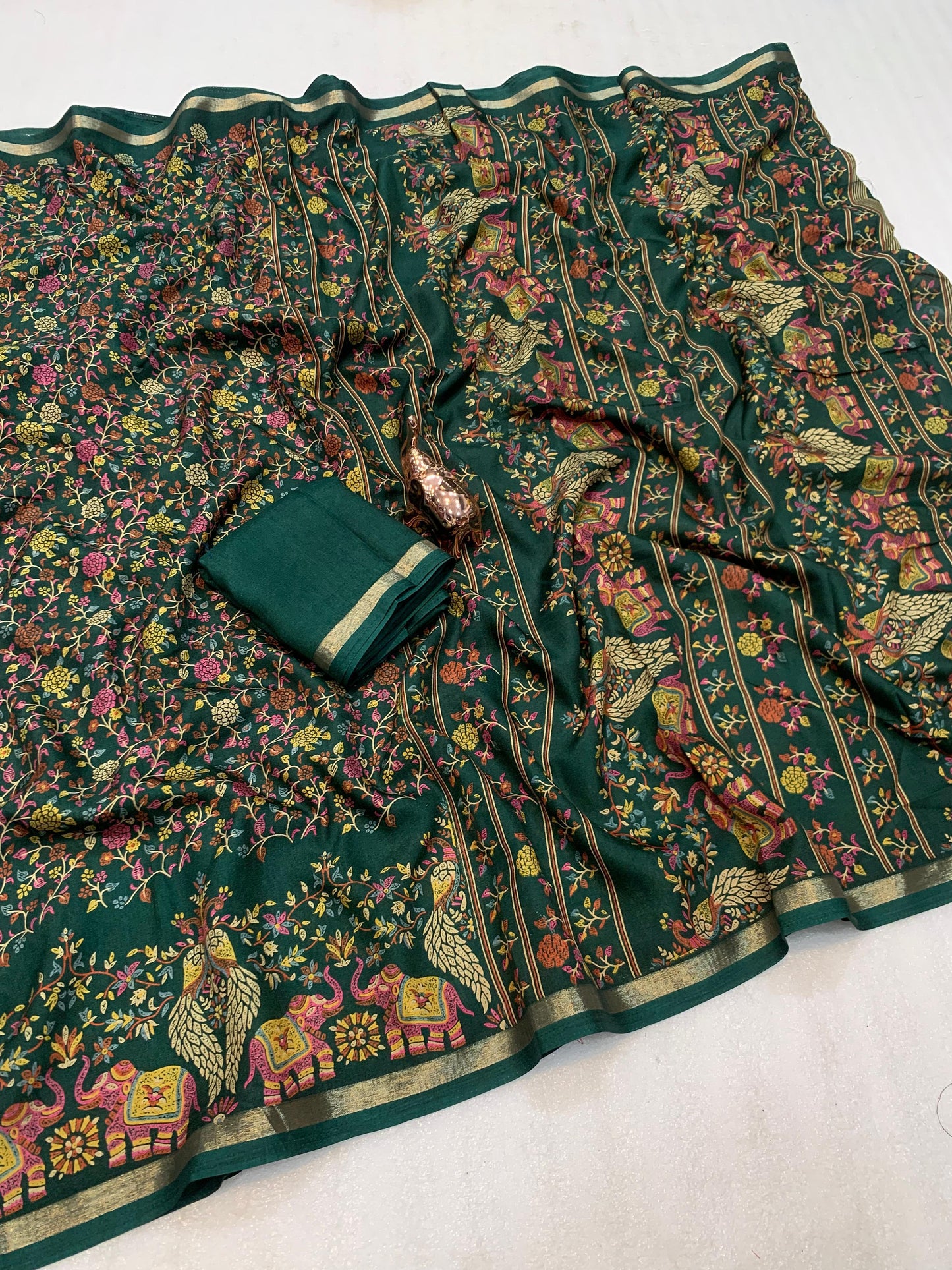 1_Pure soft Tusser Kashmiri printed saree with Rich Pallu & Fancy Golden Border