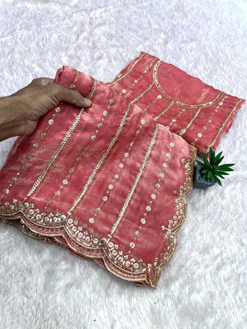 17_Fendy Satin Dual Shad Saree Multi Sequence Embroidery Work Saree
