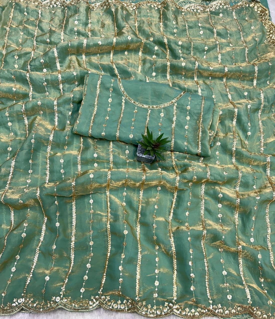 17_Fendy Satin Dual Shad Saree Multi Sequence Embroidery Work Saree