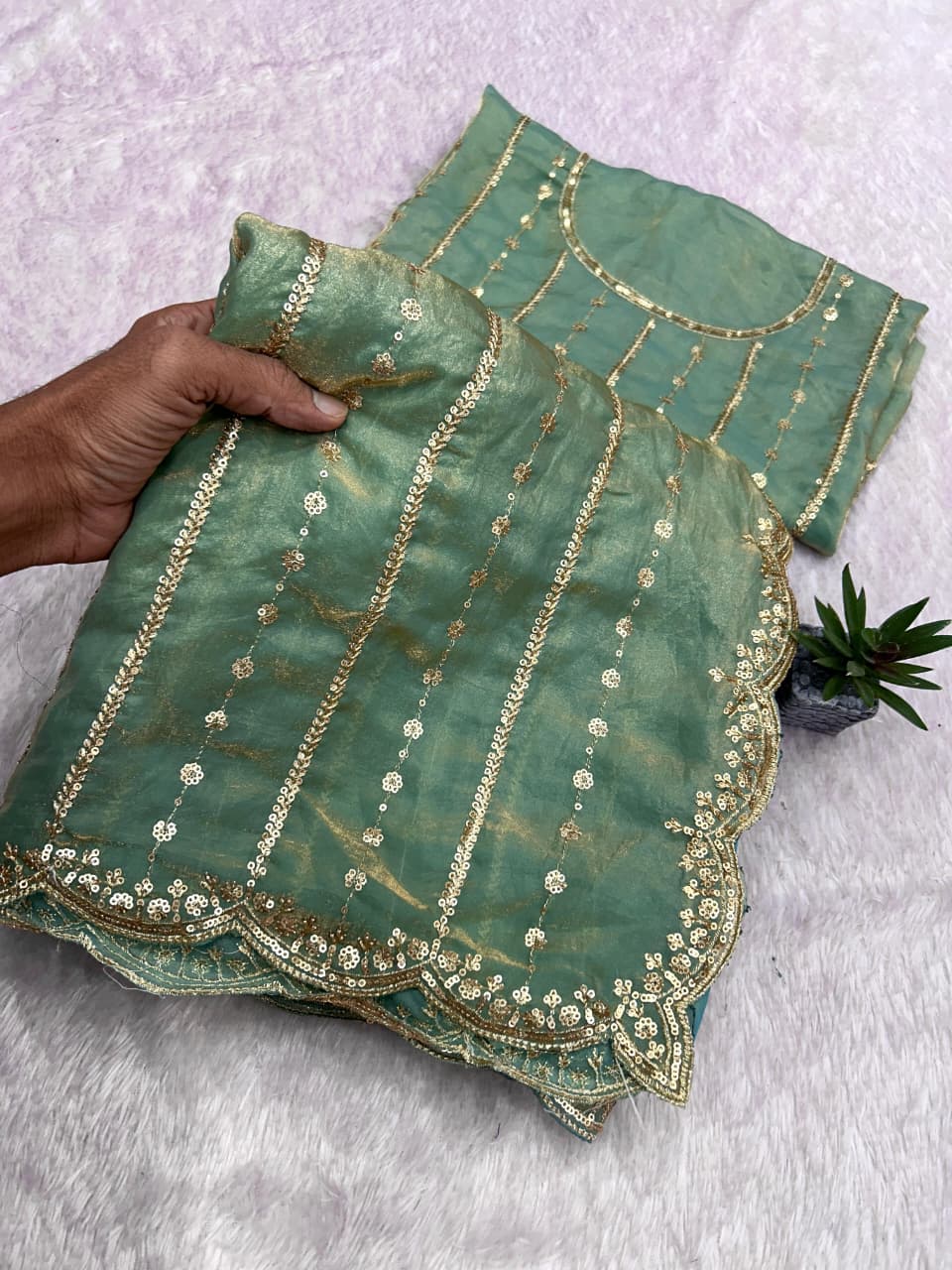 17_Fendy Satin Dual Shad Saree Multi Sequence Embroidery Work Saree