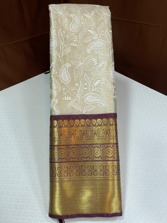 19_Tissue Kanchi border with chikankari embroidery ektara silk sarees