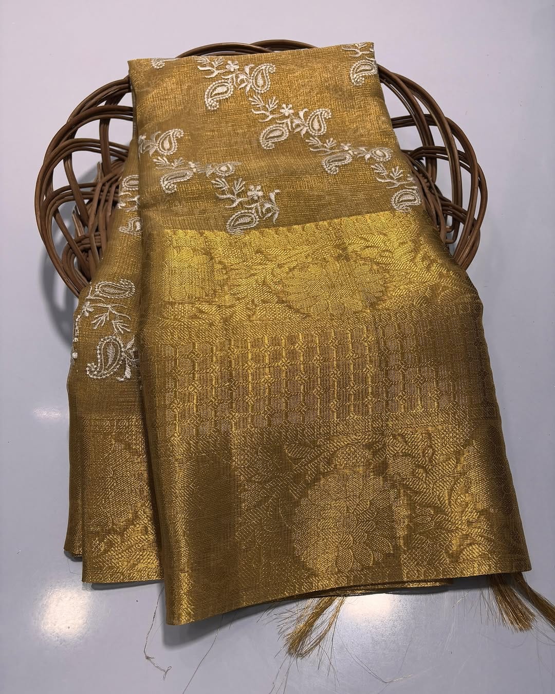 23_Banarsi Goldern tissue with embroidery work saree