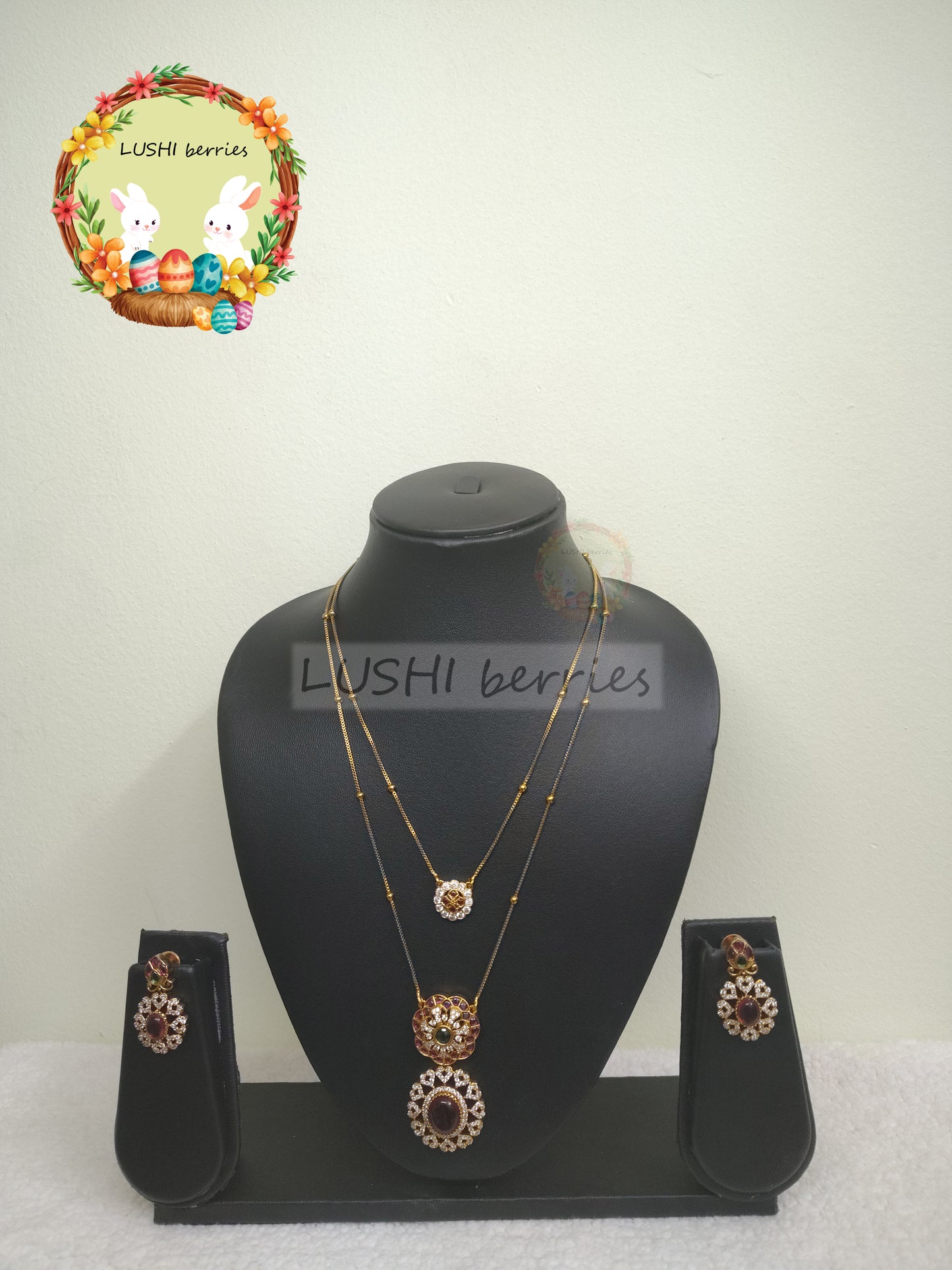 15_Premium Gold Look-alike traditional 2 layer Pendant Chain with Ruby stones