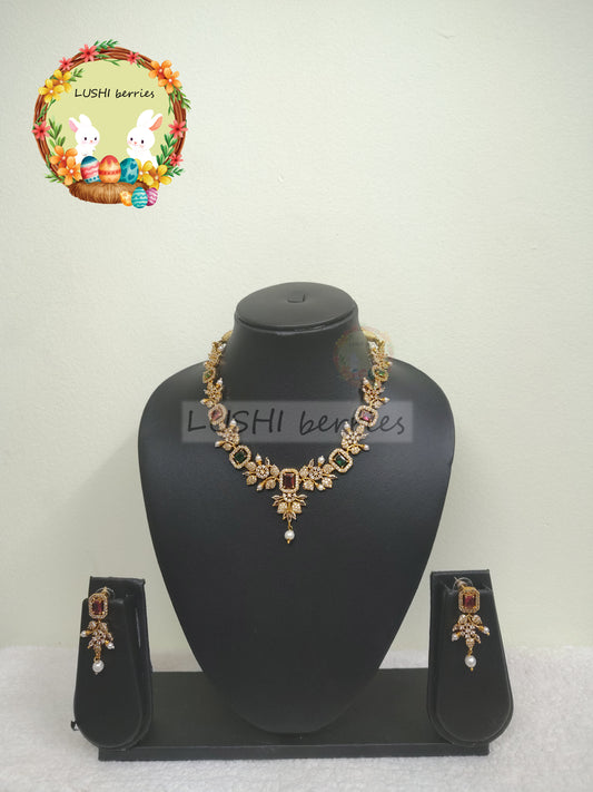 16_Premium Party wear Necklace with Red & Green Combination