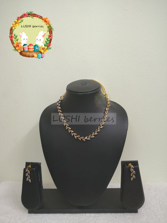17_Premium Party wear leaf design With White stones
