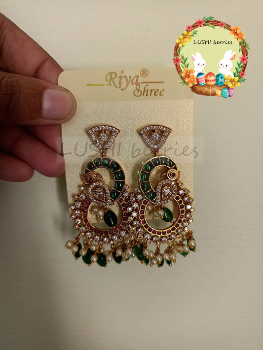 20_Premium Statement Green Peacock Design Earrings
