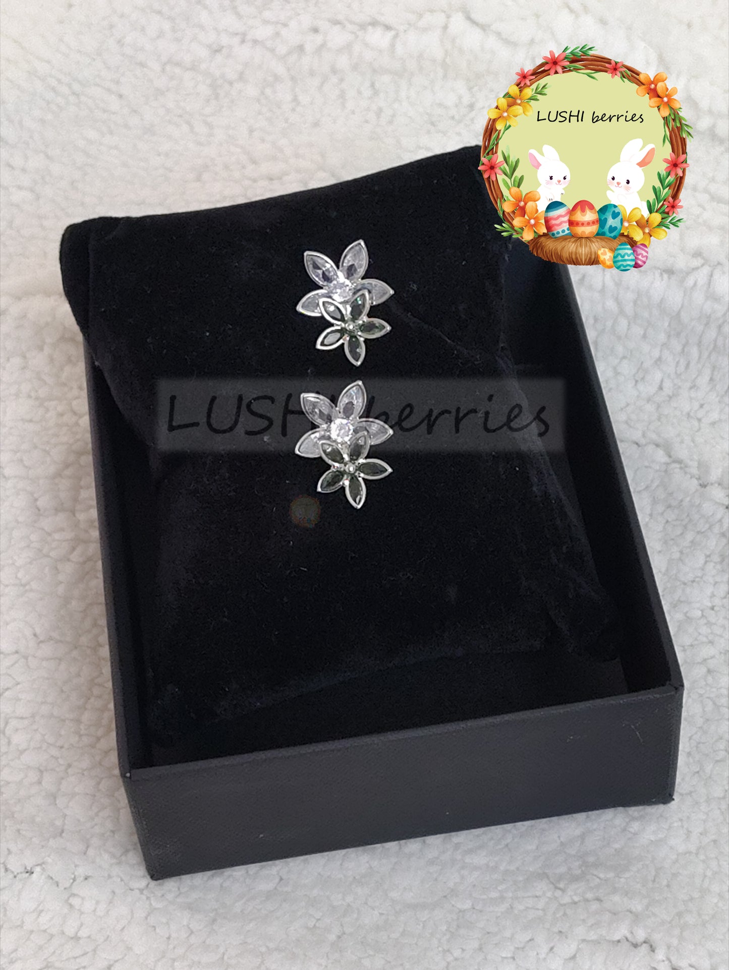 43_White Flower Crystal stone studs with different color options