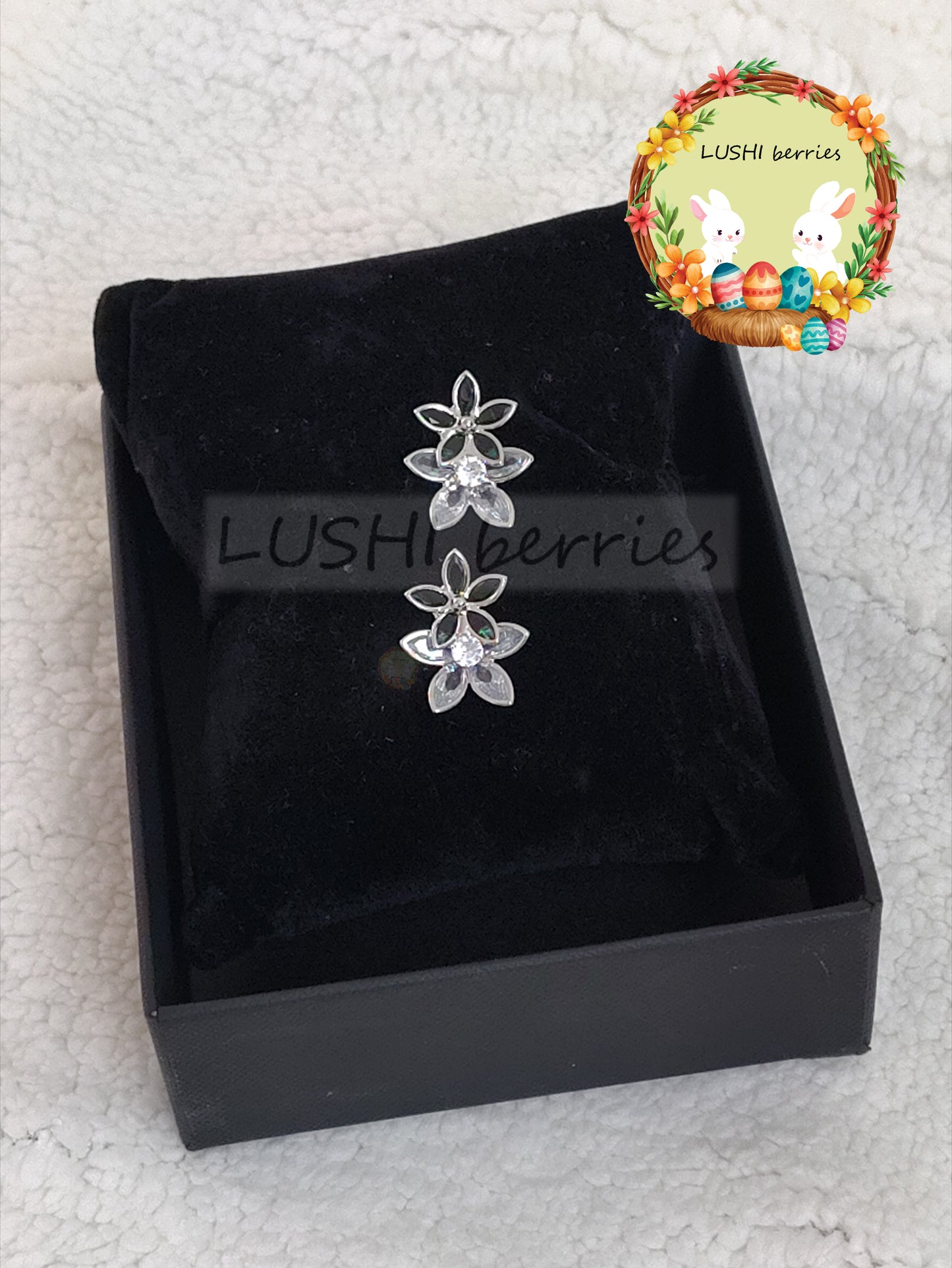 43_White Flower Crystal stone studs with different color options