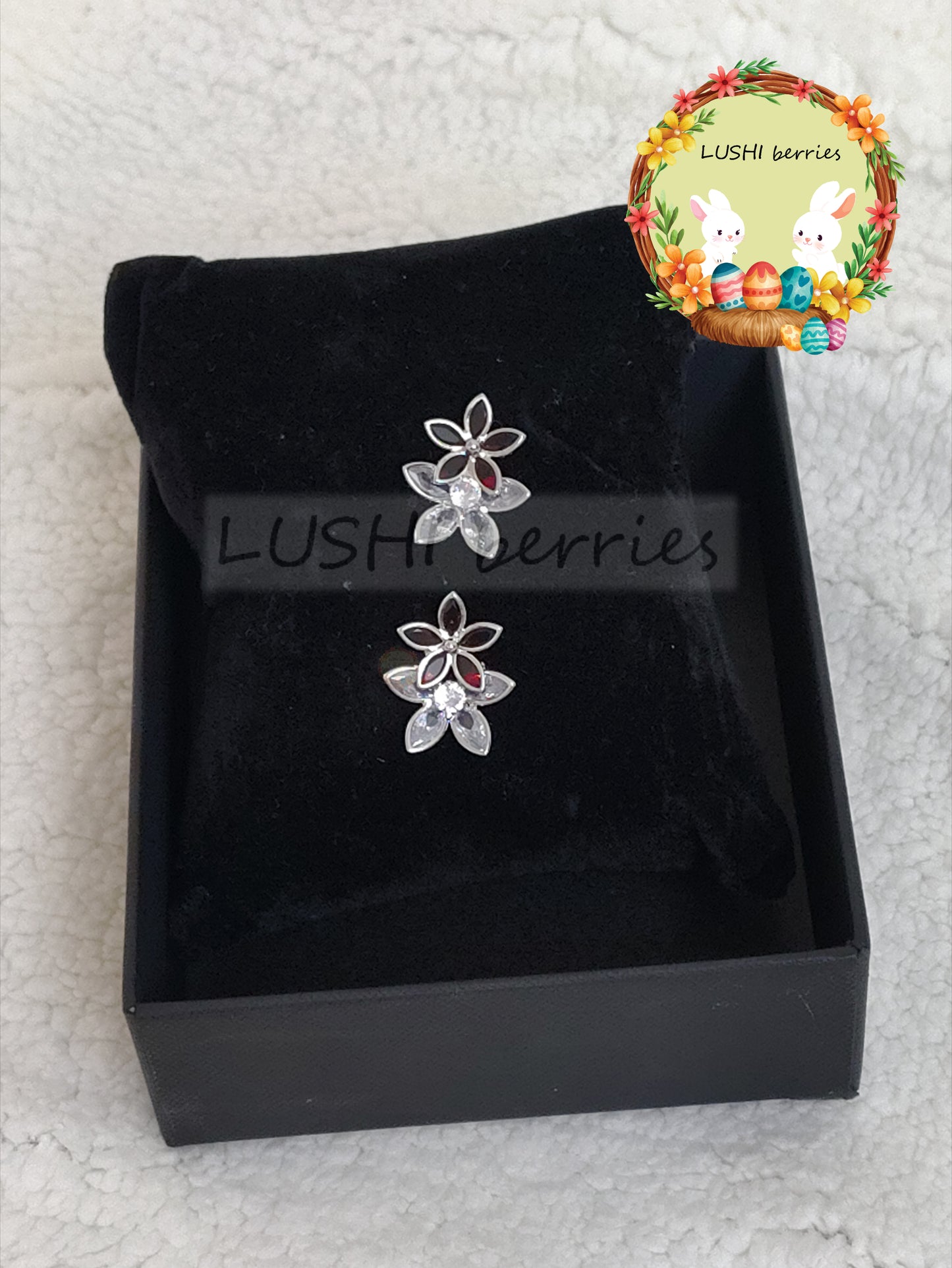 43_White Flower Crystal stone studs with different color options