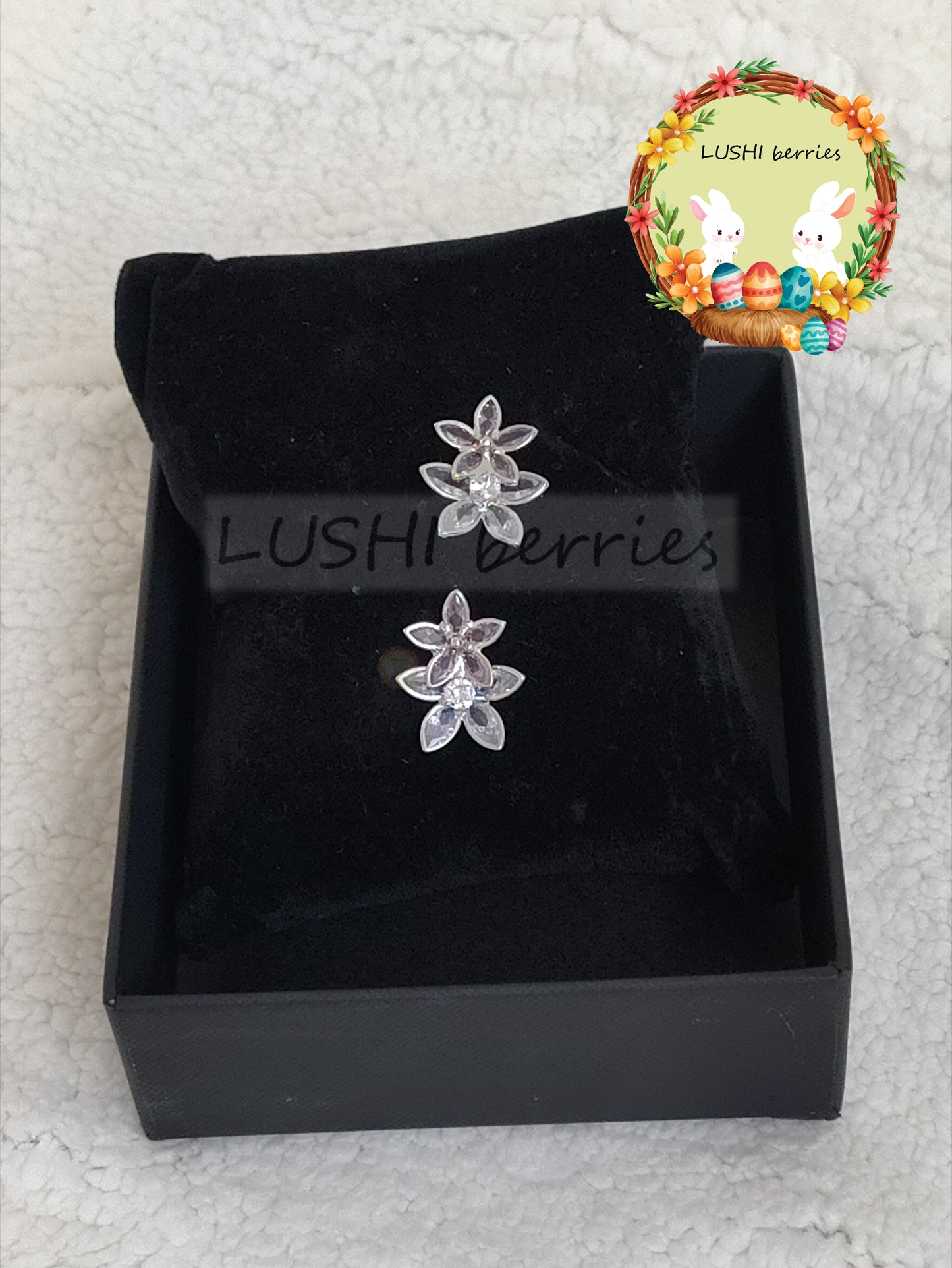 43_White Flower Crystal stone studs with different color options