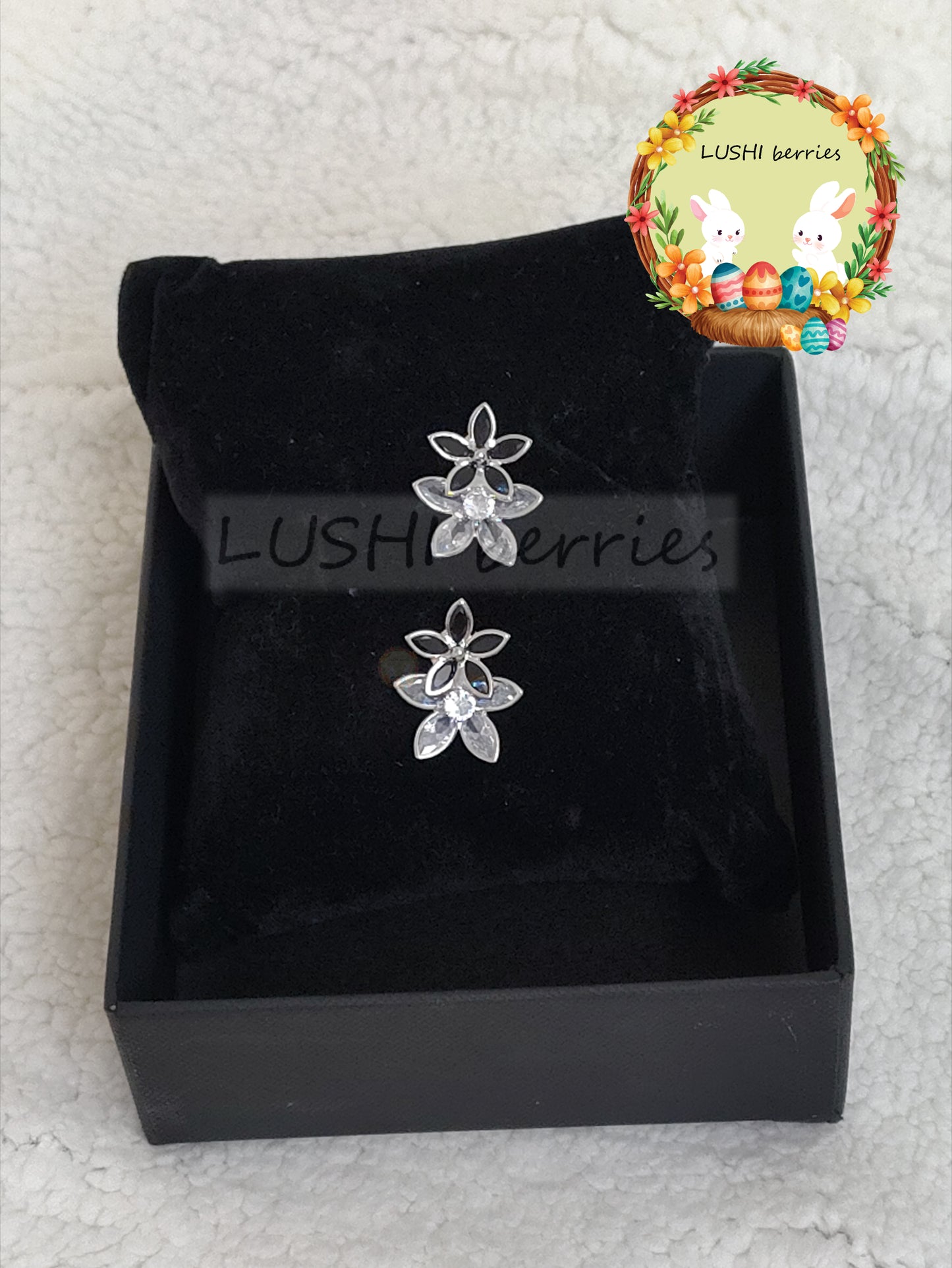 43_White Flower Crystal stone studs with different color options
