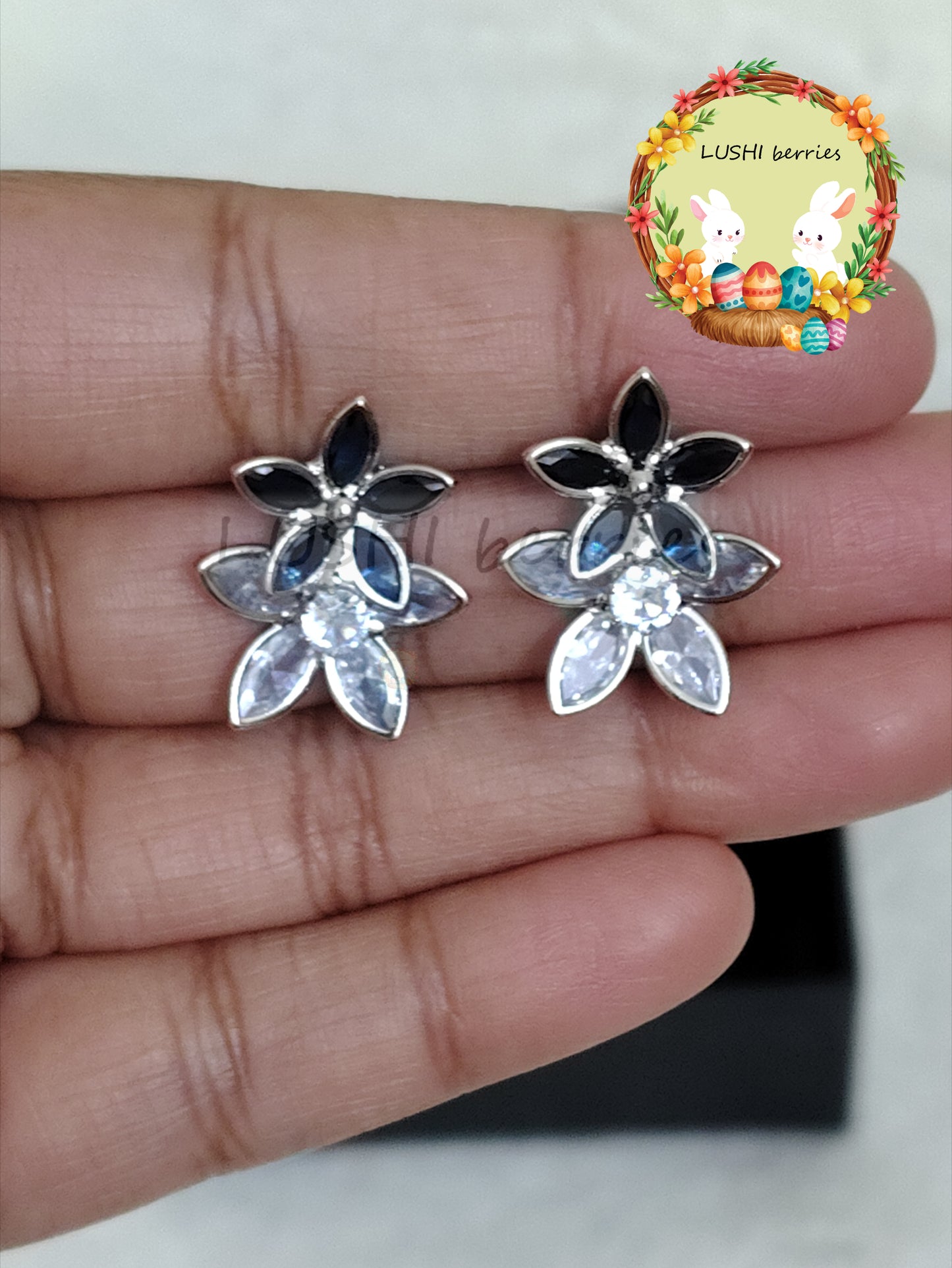 43_White Flower Crystal stone studs with different color options