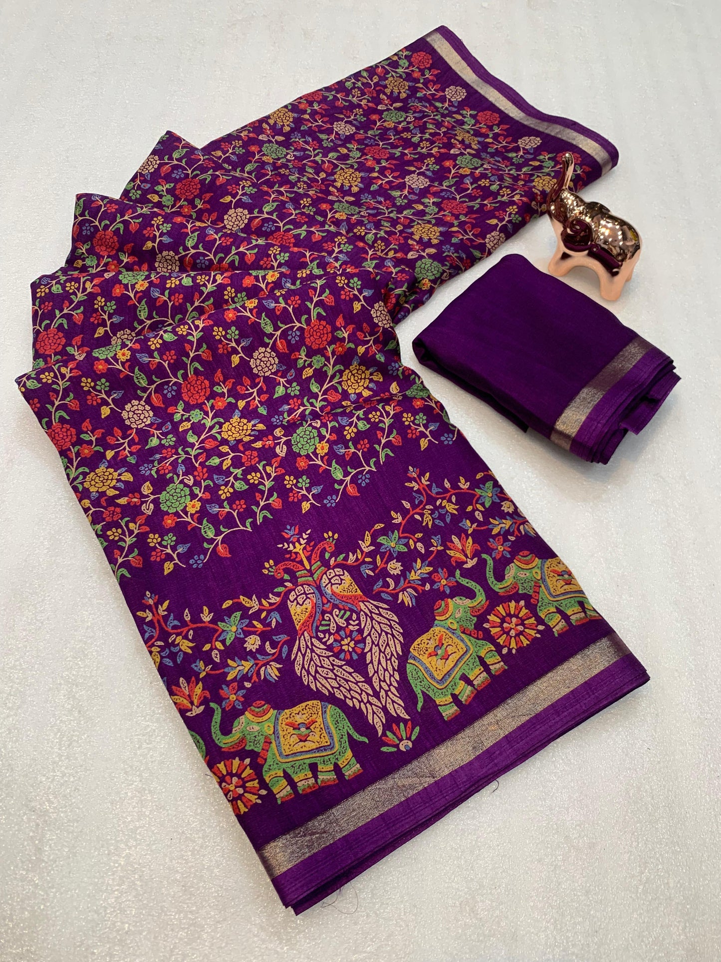 1_Pure soft Tusser Kashmiri printed saree with Rich Pallu & Fancy Golden Border