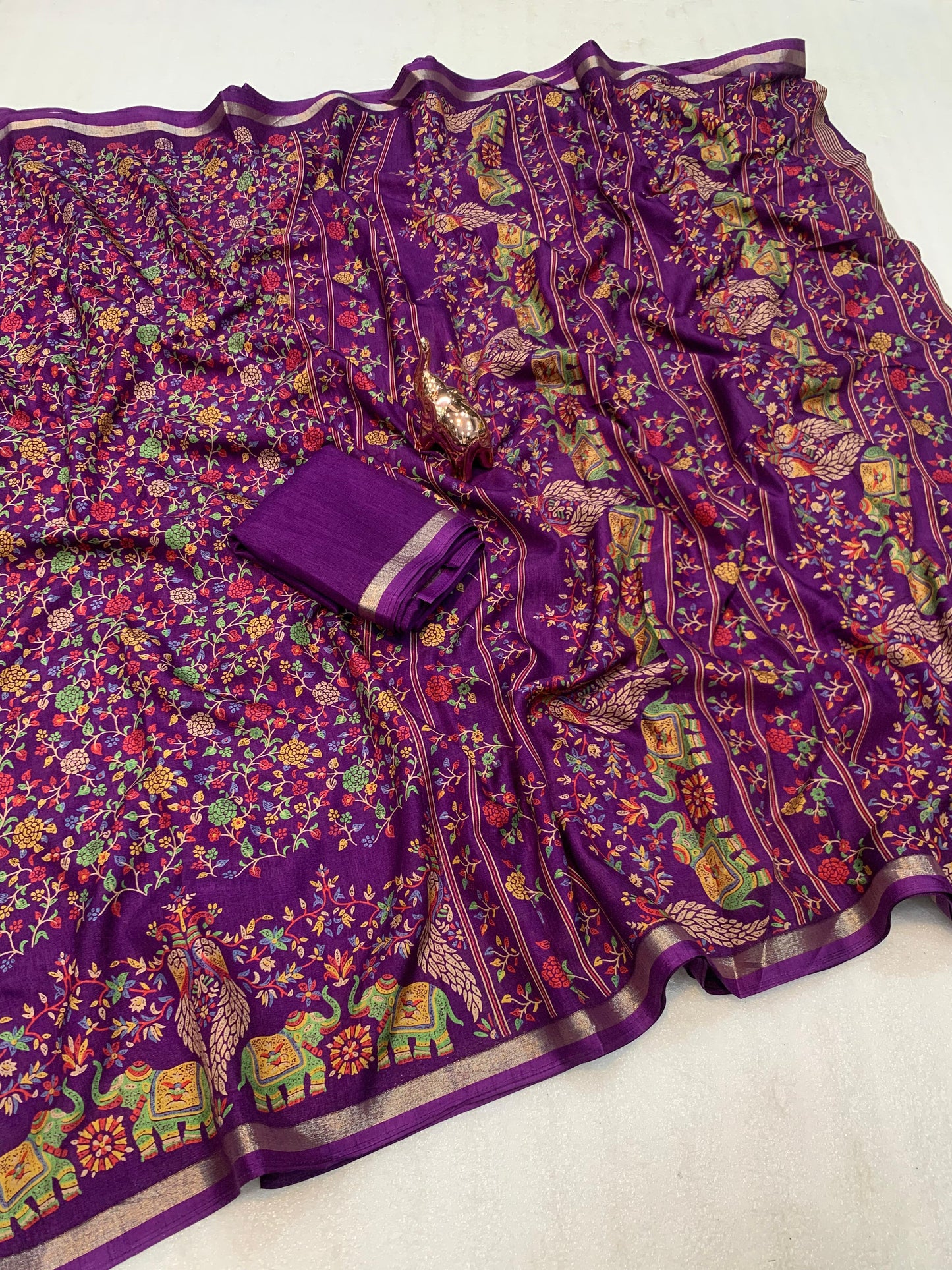 1_Pure soft Tusser Kashmiri printed saree with Rich Pallu & Fancy Golden Border