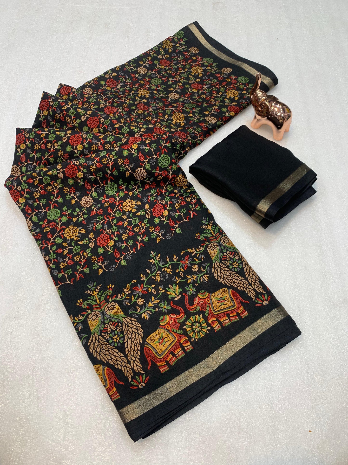 1_Pure soft Tusser Kashmiri printed saree with Rich Pallu & Fancy Golden Border