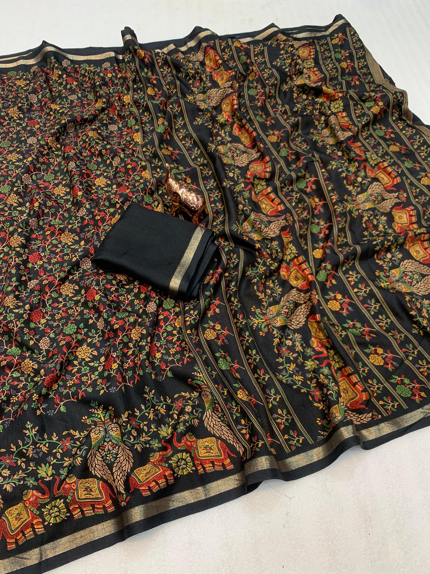 1_Pure soft Tusser Kashmiri printed saree with Rich Pallu & Fancy Golden Border