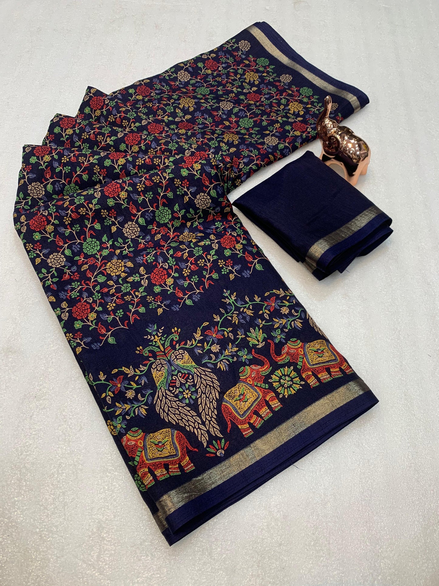 1_Pure soft Tusser Kashmiri printed saree with Rich Pallu & Fancy Golden Border