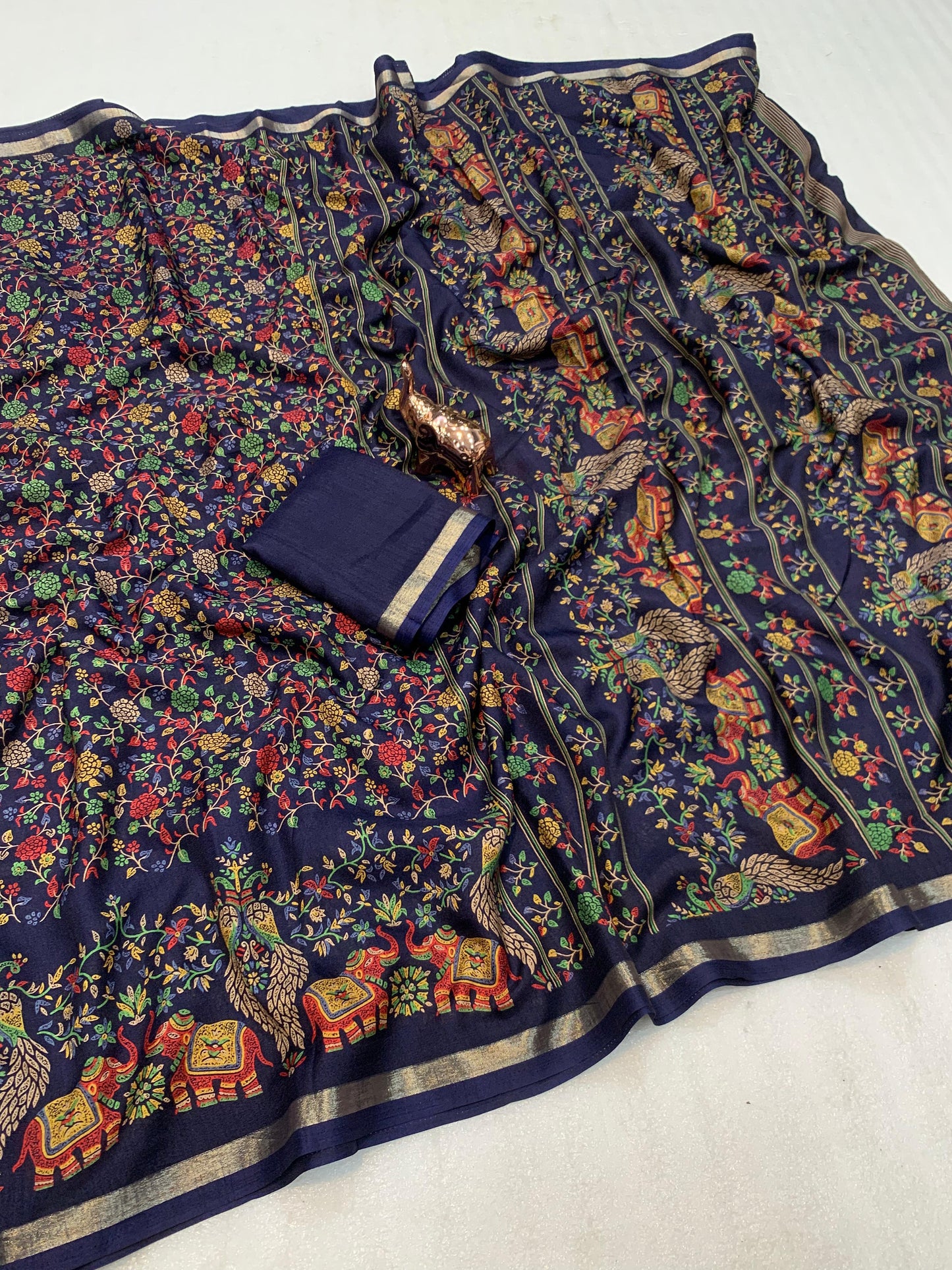 1_Pure soft Tusser Kashmiri printed saree with Rich Pallu & Fancy Golden Border