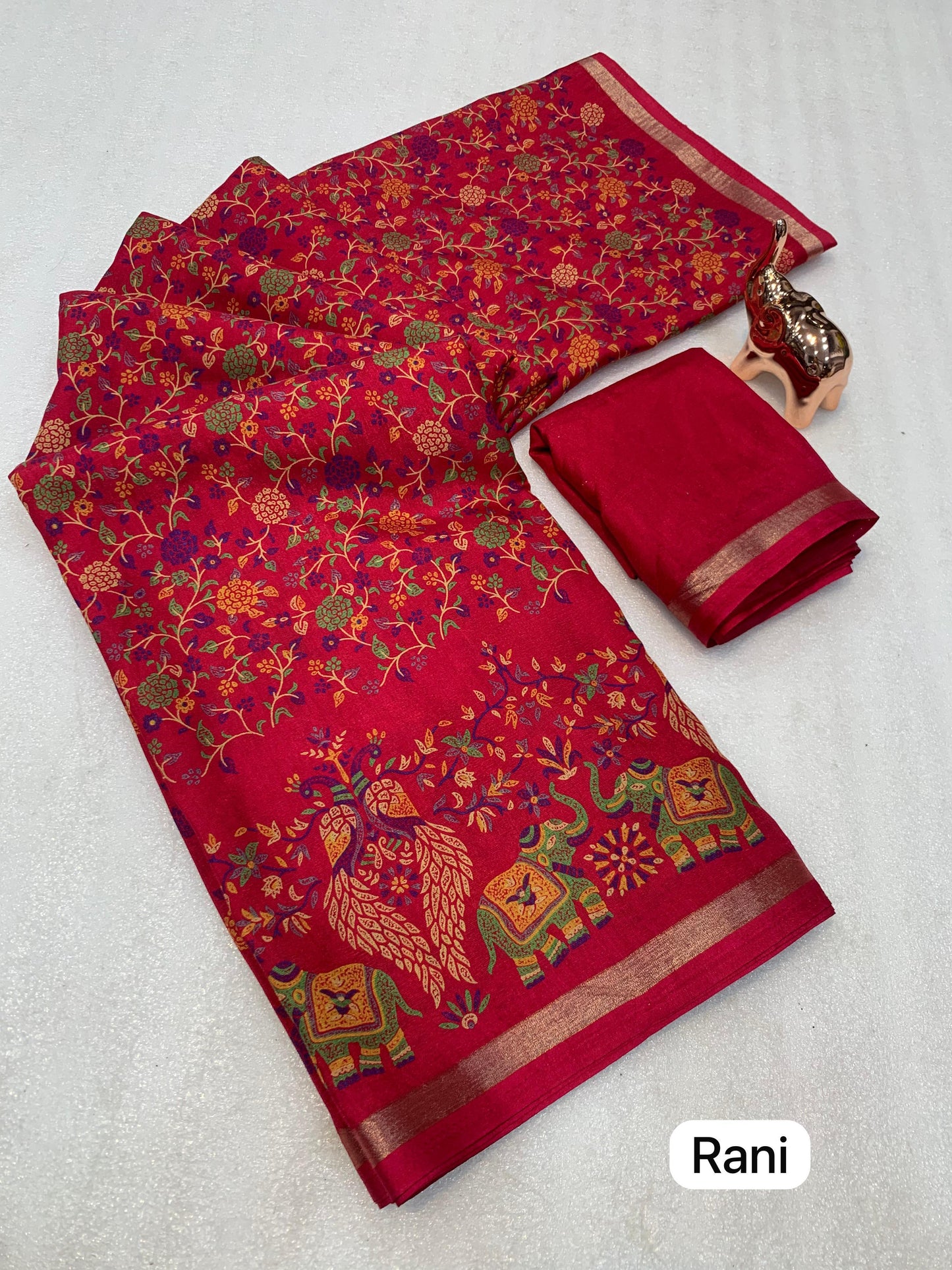 1_Pure soft Tusser Kashmiri printed saree with Rich Pallu & Fancy Golden Border
