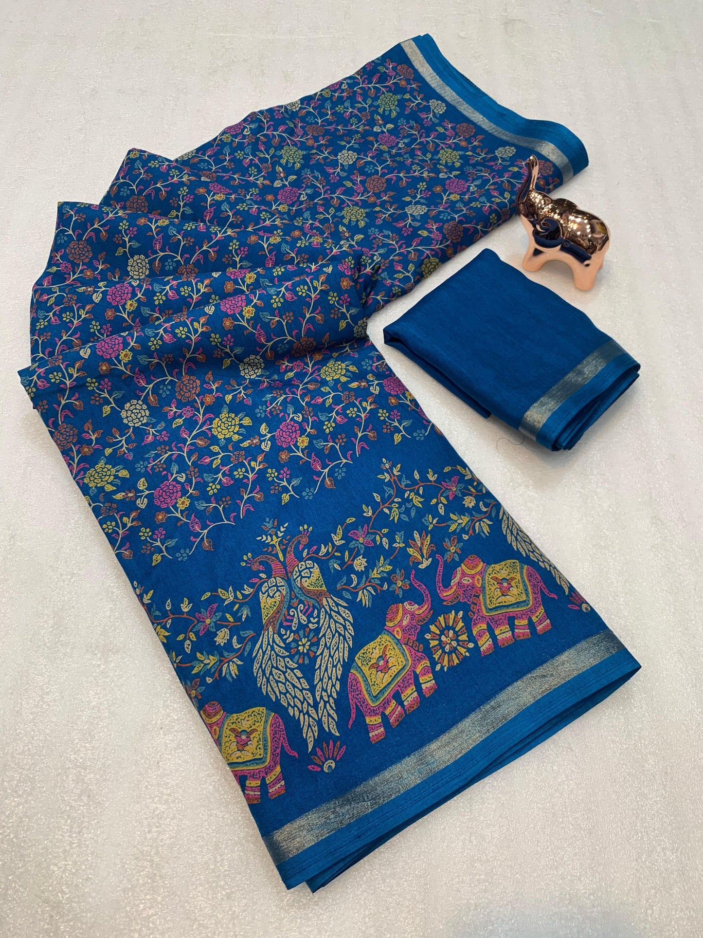1_Pure soft Tusser Kashmiri printed saree with Rich Pallu & Fancy Golden Border
