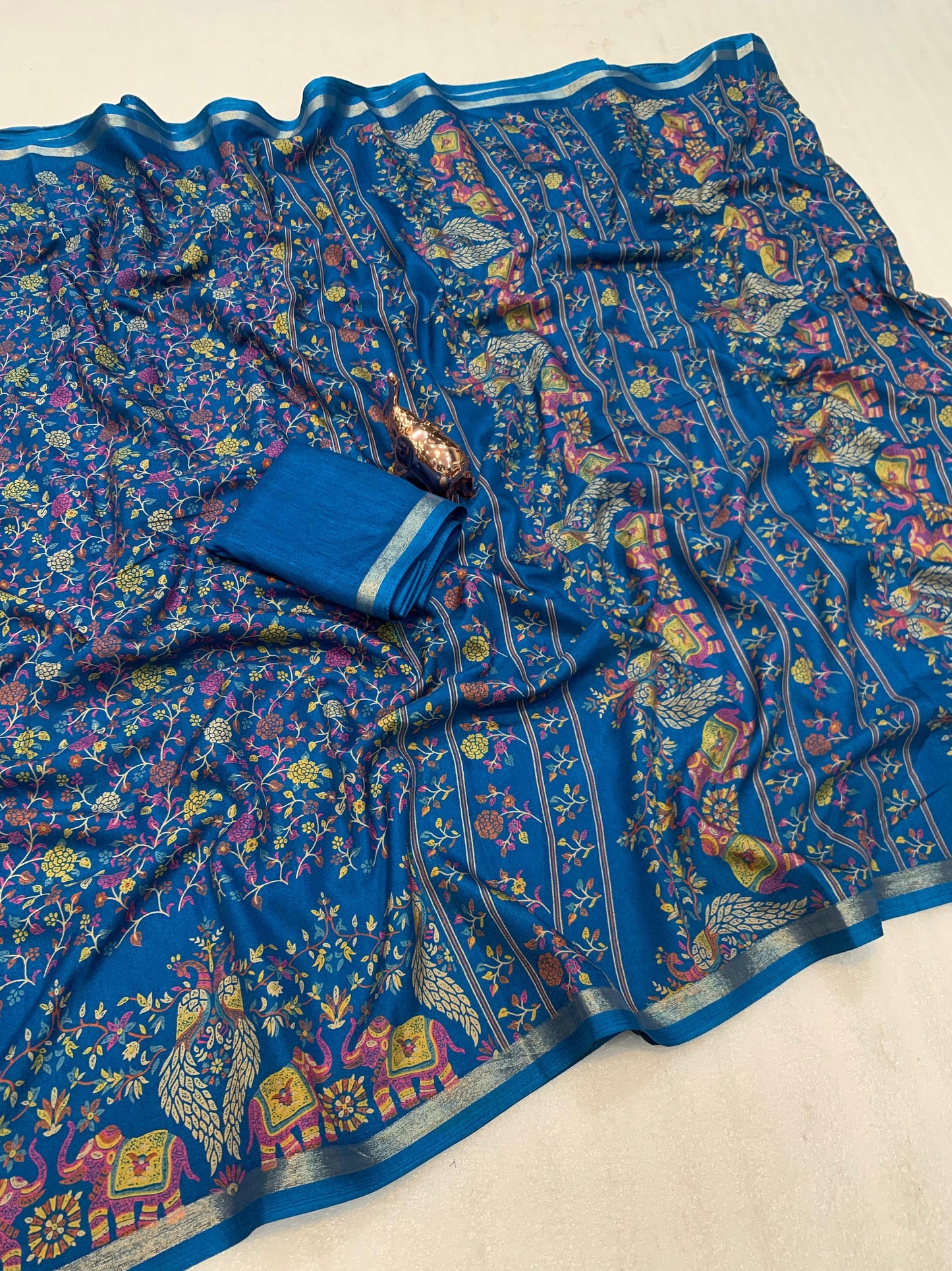 1_Pure soft Tusser Kashmiri printed saree with Rich Pallu & Fancy Golden Border