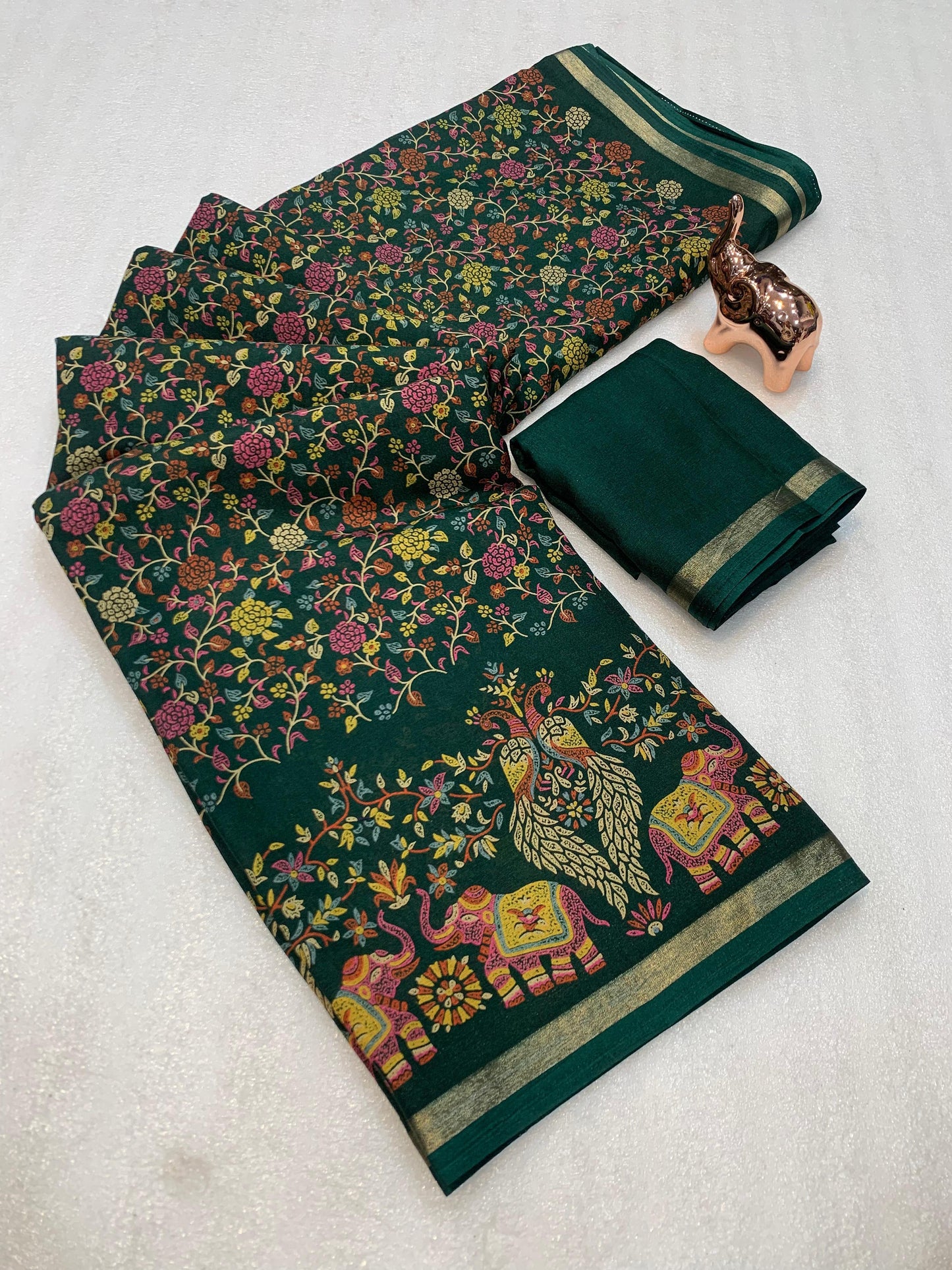 1_Pure soft Tusser Kashmiri printed saree with Rich Pallu & Fancy Golden Border