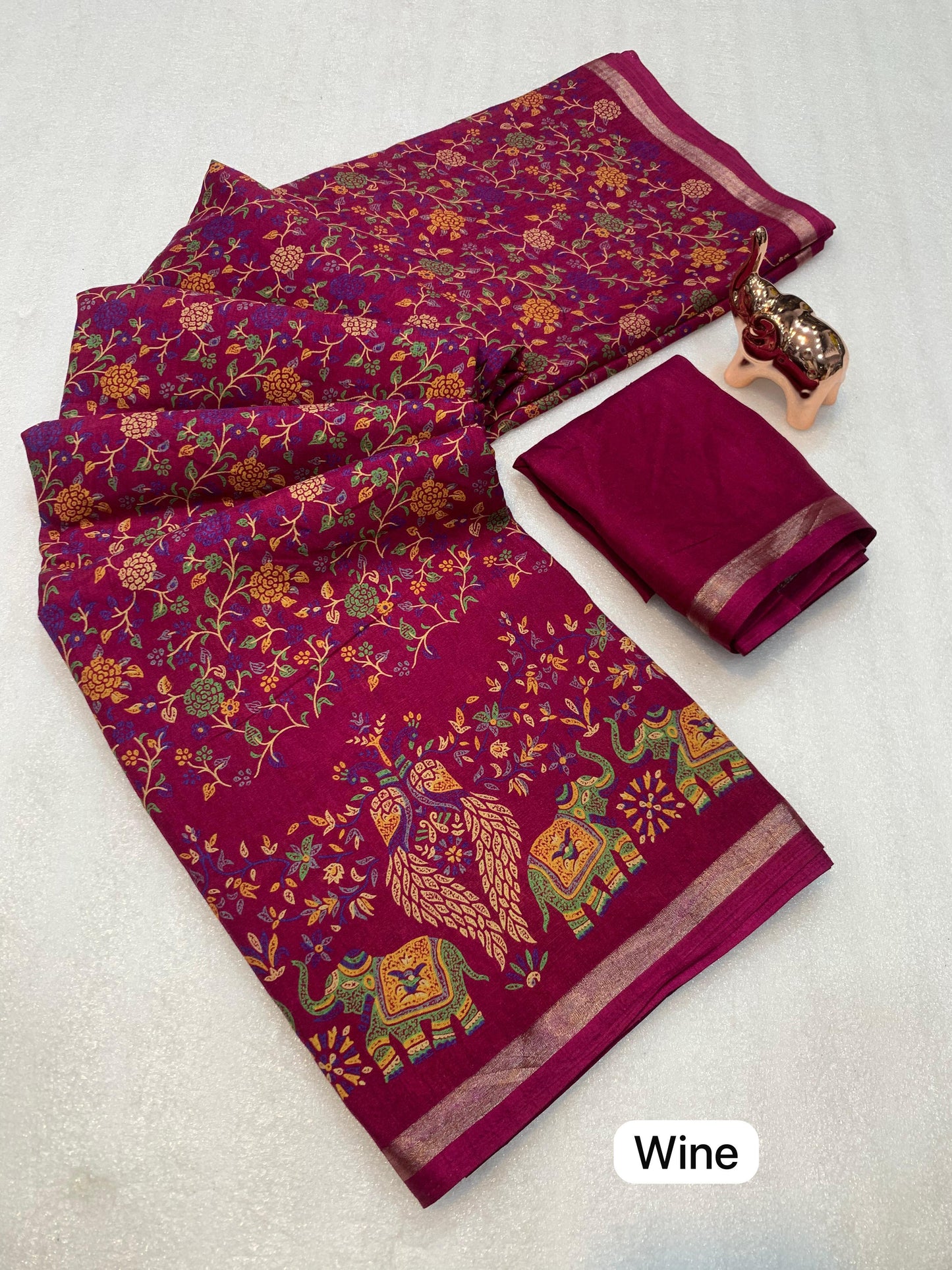 1_Pure soft Tusser Kashmiri printed saree with Rich Pallu & Fancy Golden Border