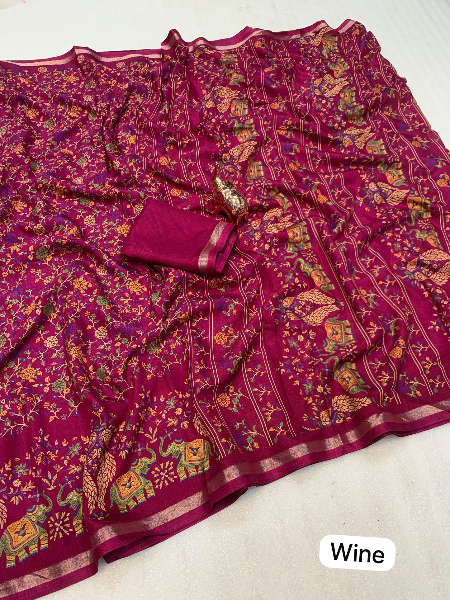 1_Pure soft Tusser Kashmiri printed saree with Rich Pallu & Fancy Golden Border