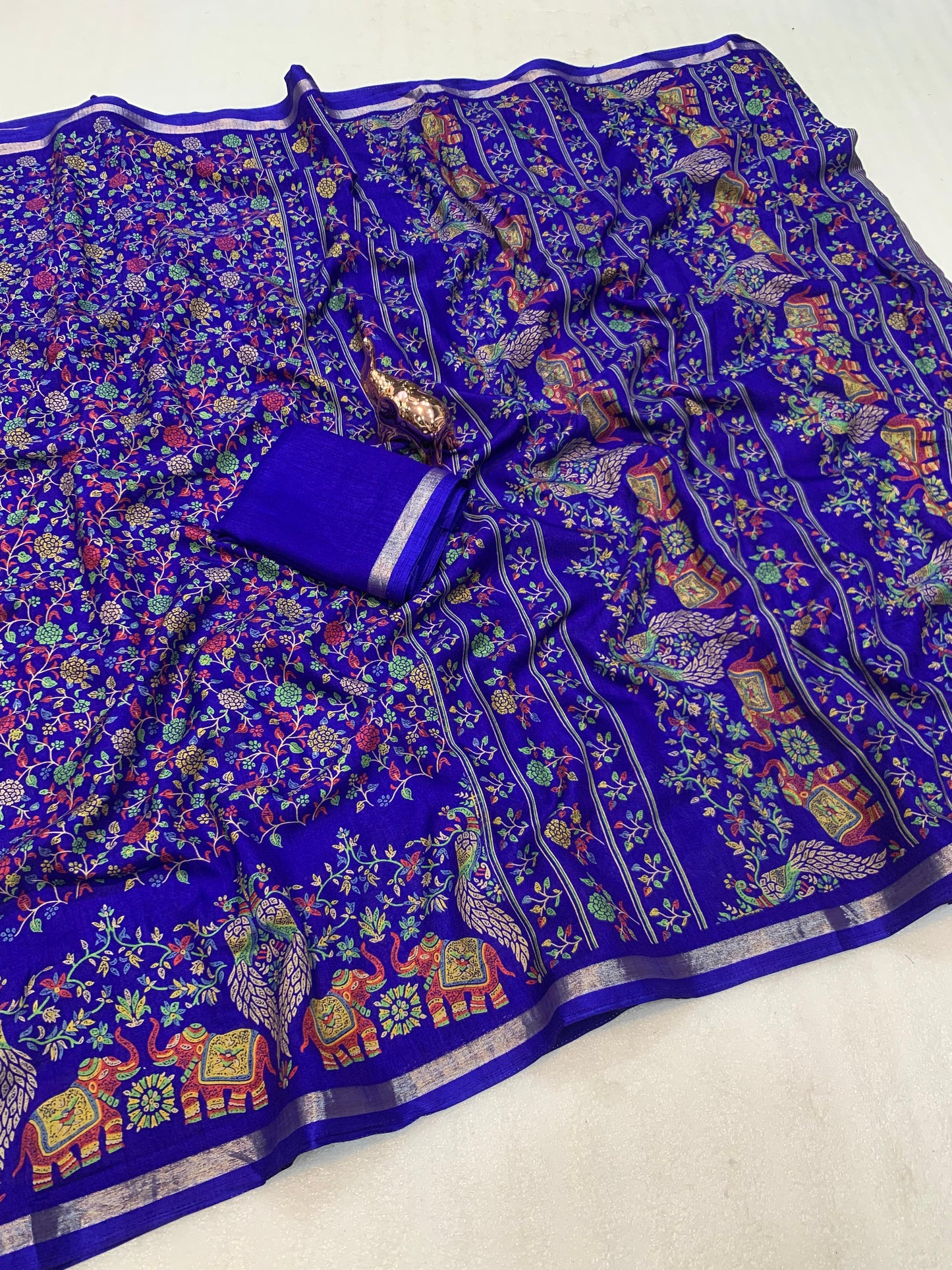 1_Pure soft Tusser Kashmiri printed saree with Rich Pallu & Fancy Golden Border