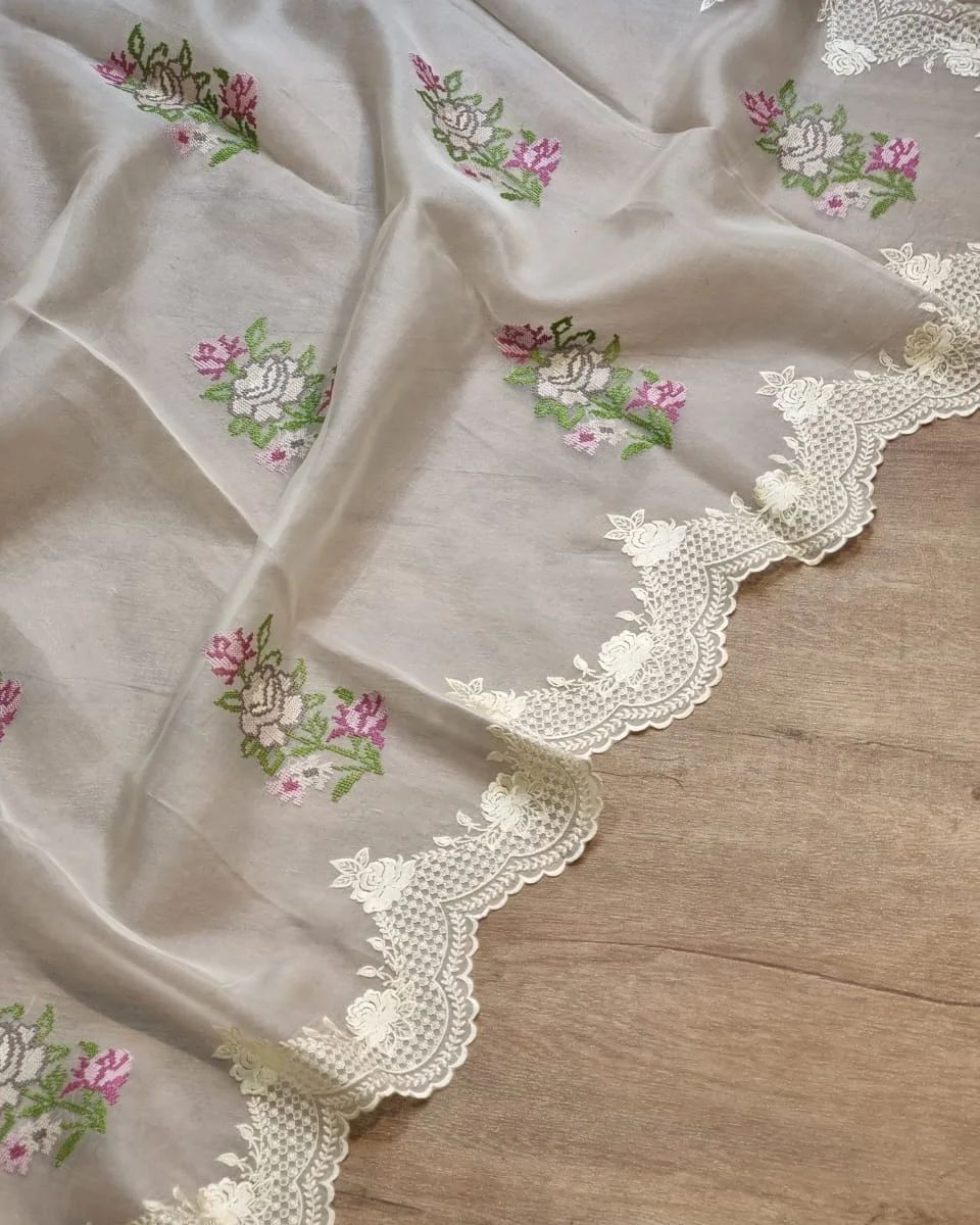 12_Semi pure organza saree with beautiful thread embroidery work