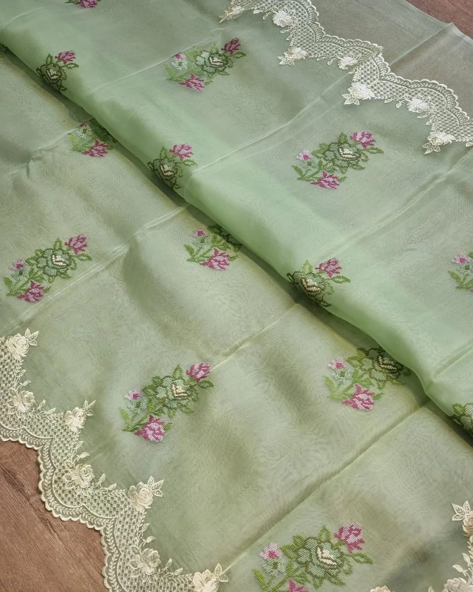 12_Semi pure organza saree with beautiful thread embroidery work