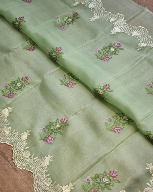 12_Semi pure organza saree with beautiful thread embroidery work