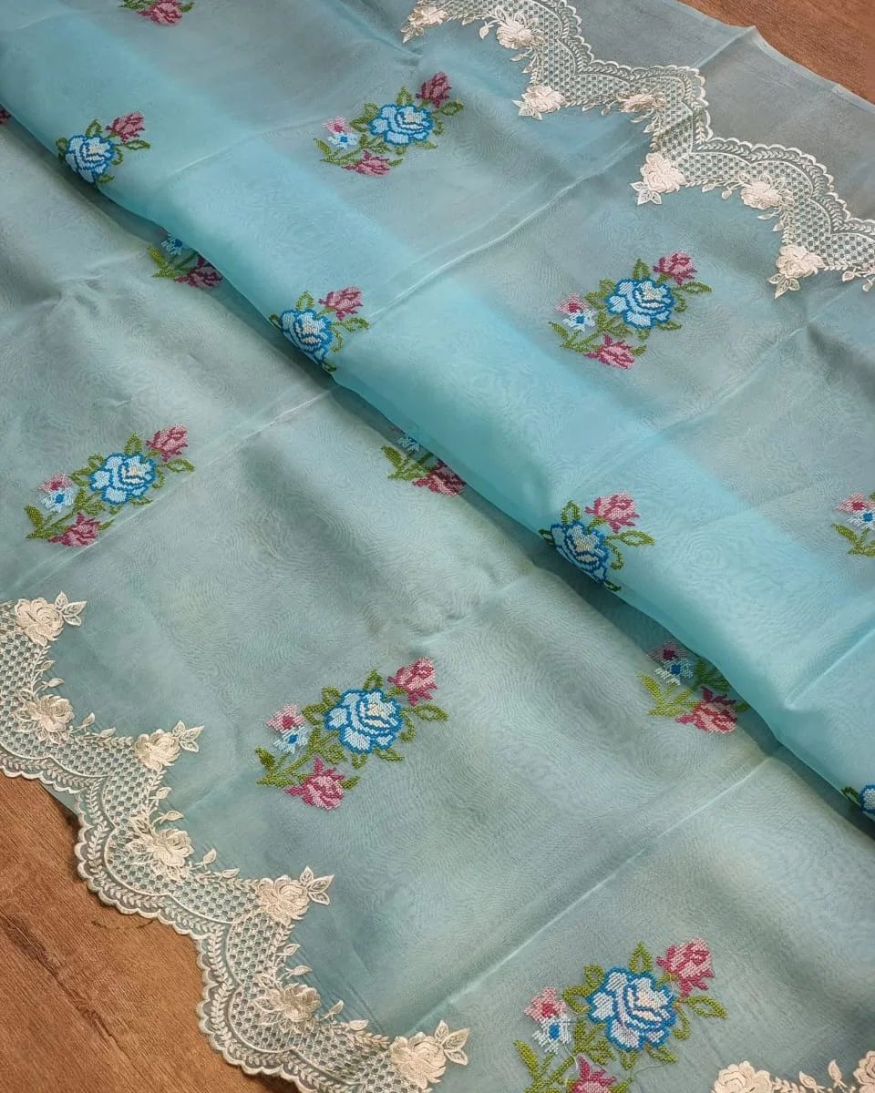 12_Semi pure organza saree with beautiful thread embroidery work