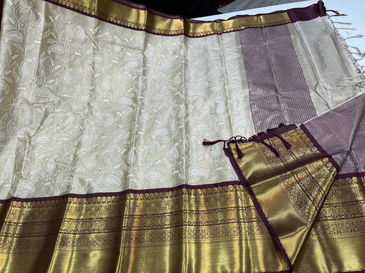 19_Tissue Kanchi border with chikankari embroidery  ektara silk sarees