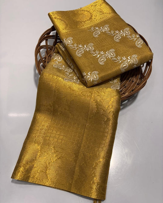 23_Banarsi Goldern tissue with embroidery work saree
