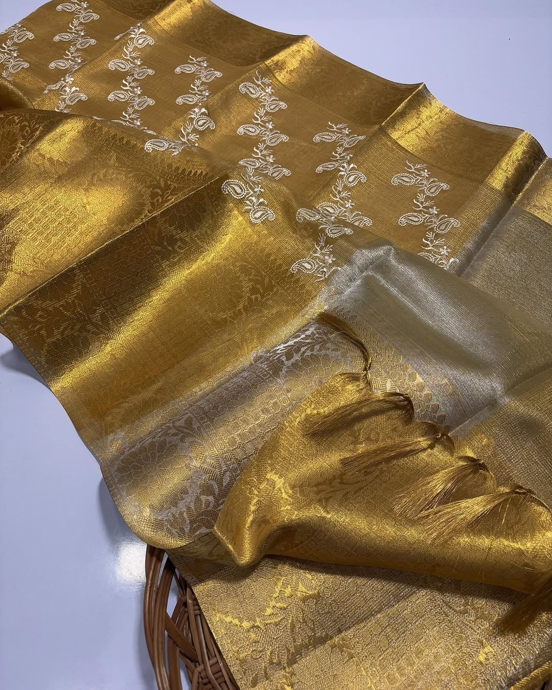 23_Banarsi Goldern tissue with embroidery work saree