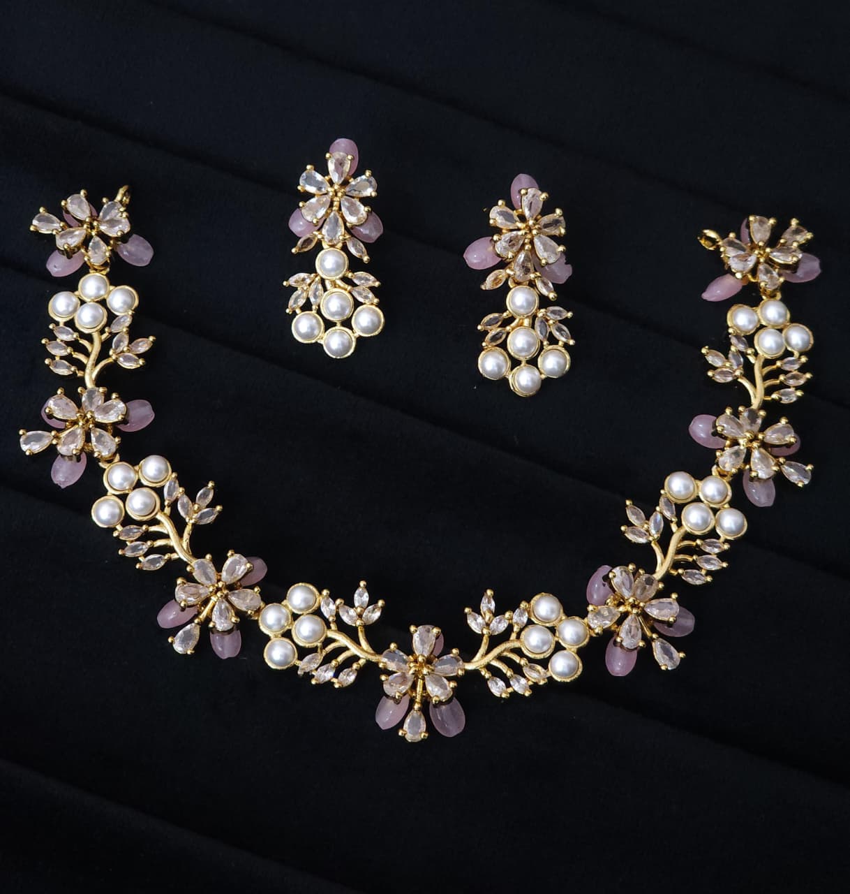 52_Premium Fusion Swaroski Perls Golden Necklace