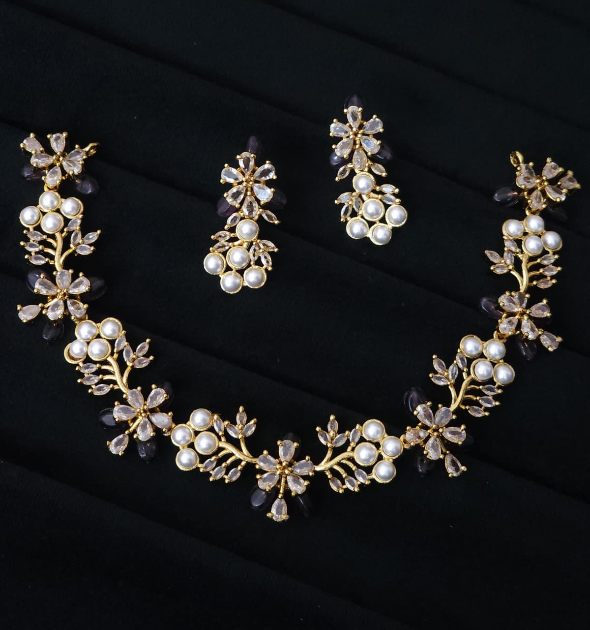 52_Premium Fusion Swaroski Perls Golden Necklace