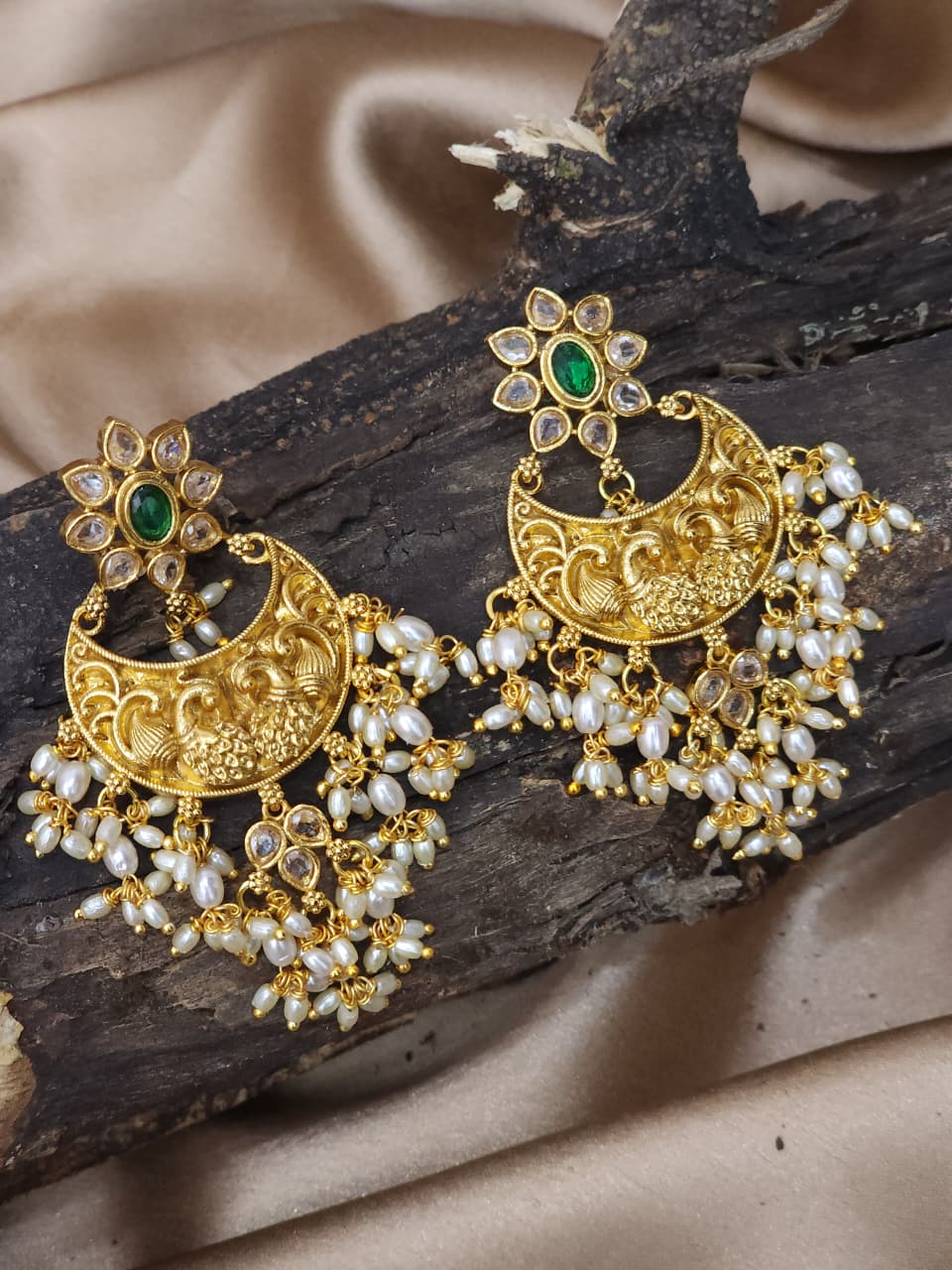 54_Premium Golden Nakshi Ear Rings  Golden Replica Model
