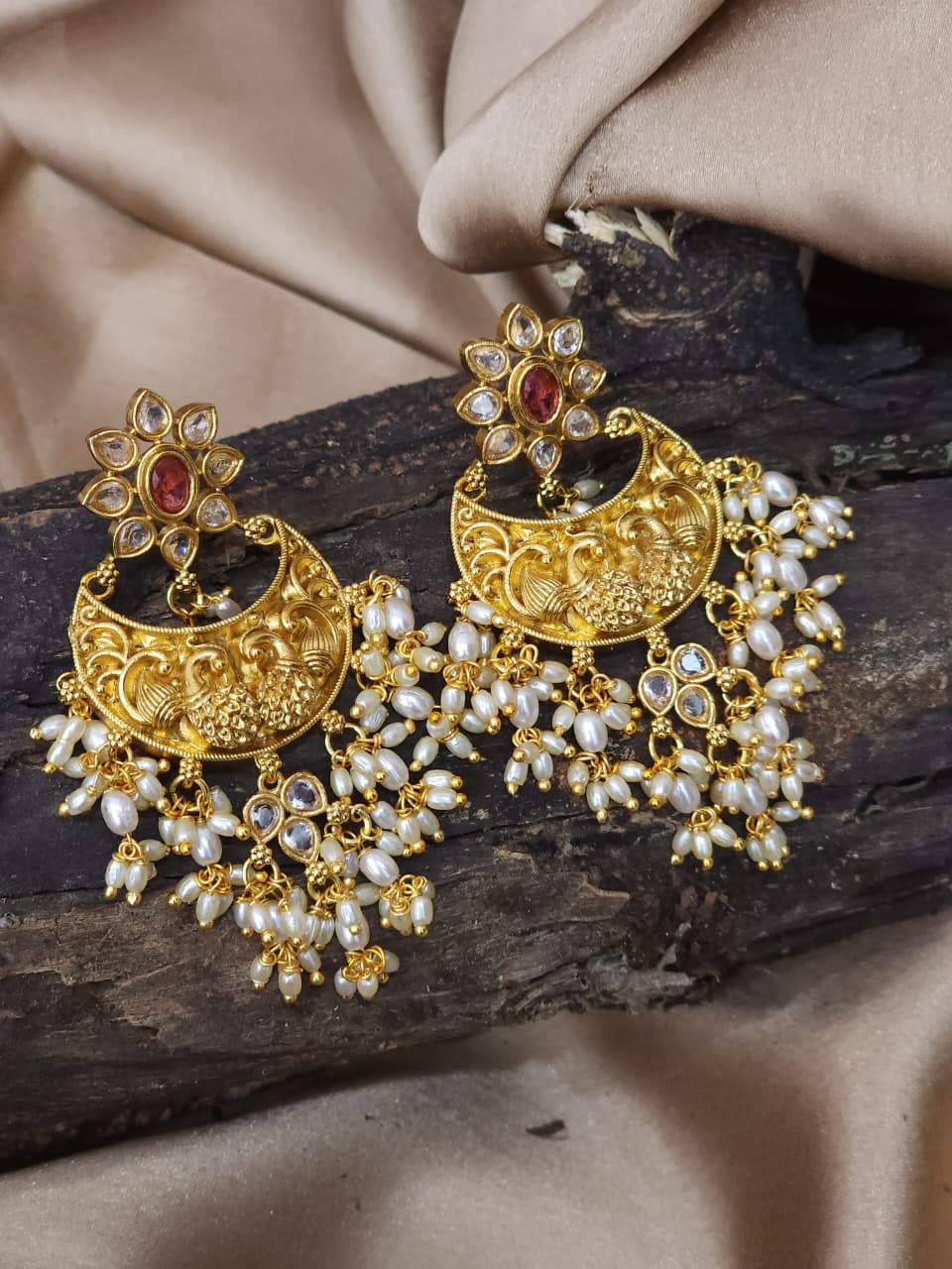 54_Premium Golden Nakshi Ear Rings  Golden Replica Model