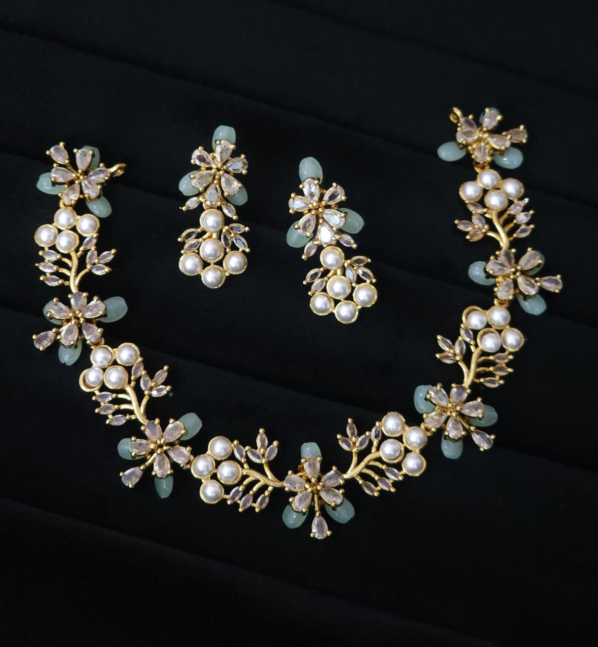 52_Premium Fusion Swaroski Perls Golden Necklace